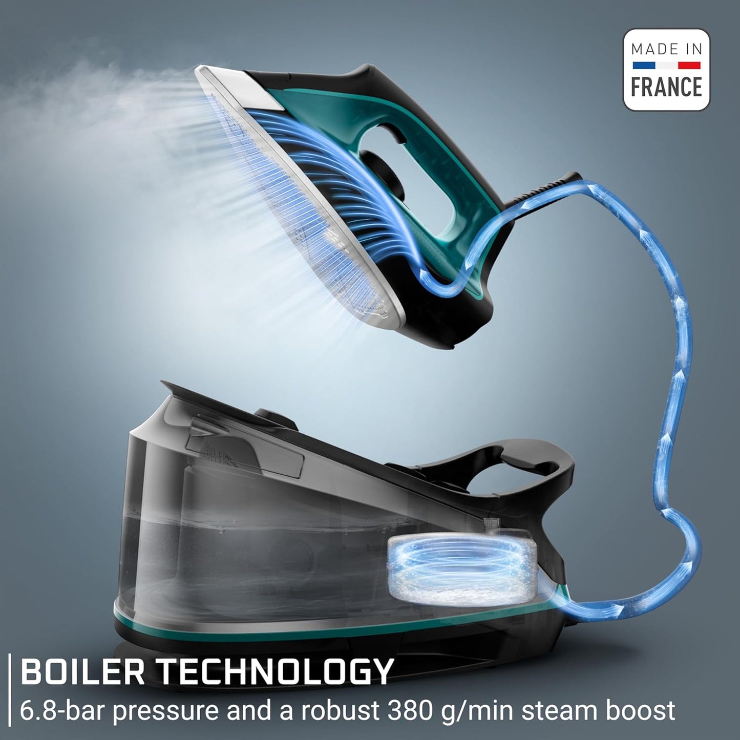 Rowenta Iron for Clothes, High Pressure Steamer Iron with Boiler System, 400 Steam Holes, Vertical Steaming, 37oz Tank, Stainless Steel Soleplate, Auto-Off 1800 watts, Black Green, DG7626