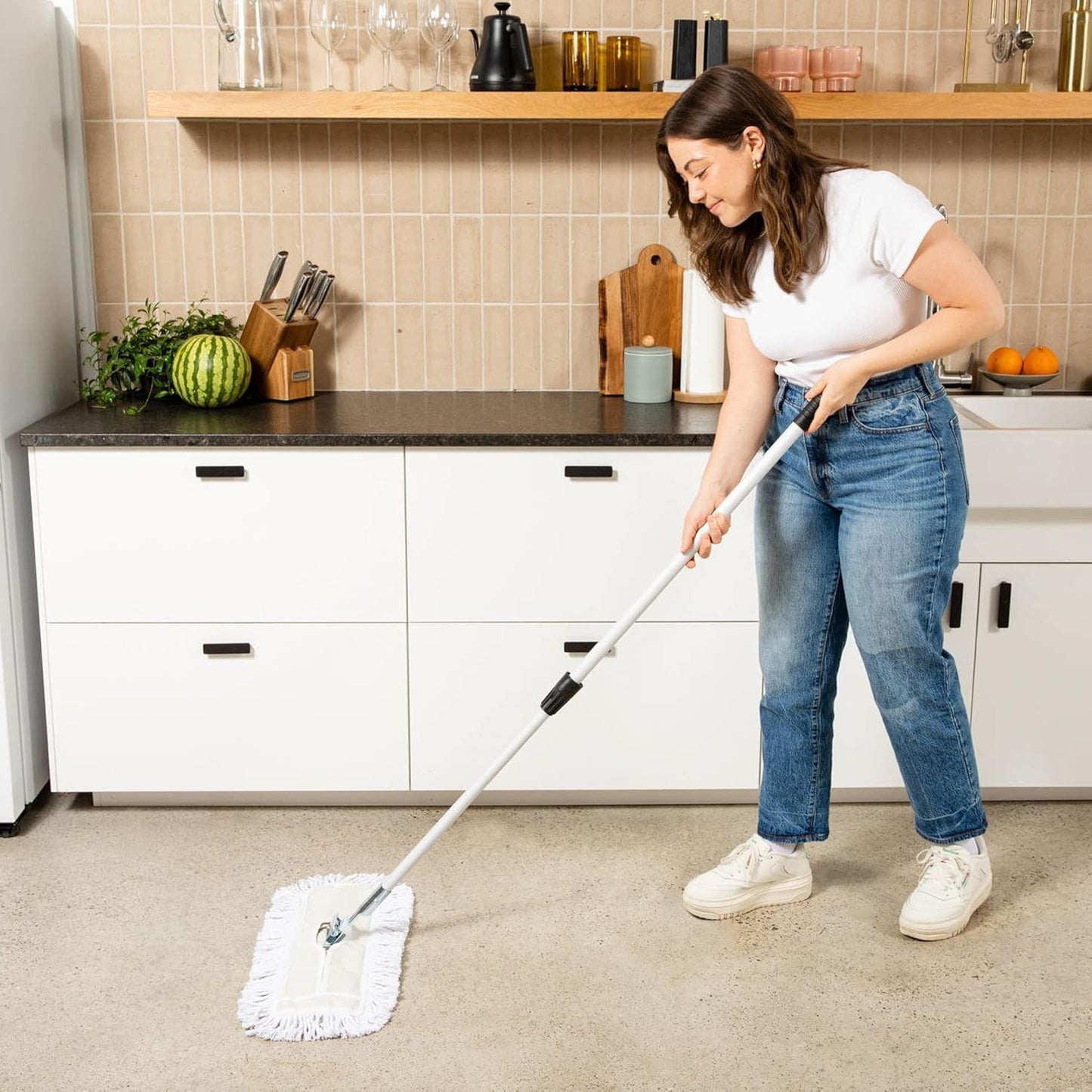 Commercial Dust Mop – 30 Inch Floor Sweeper for Hardwood, Reusable Cotton Mop Head, Extendable Handle, Dry Mop for Floor Cleaning & Janitorial Supplies