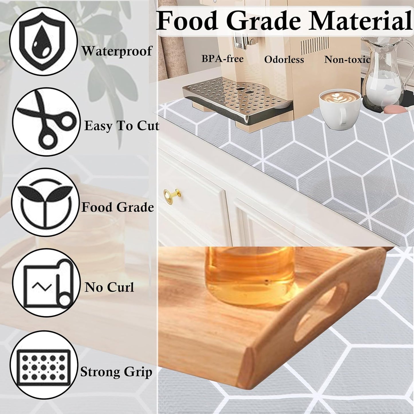 Shelf Liner 16 Inch Wide X 20 Ft Waterproof Cabinet Drawer Paper Mat Non Slip Pantry Cupboard Closet Liners Non Adhesive Liner for Kitchen Bathroom Dresser Refrigerator Under Sink