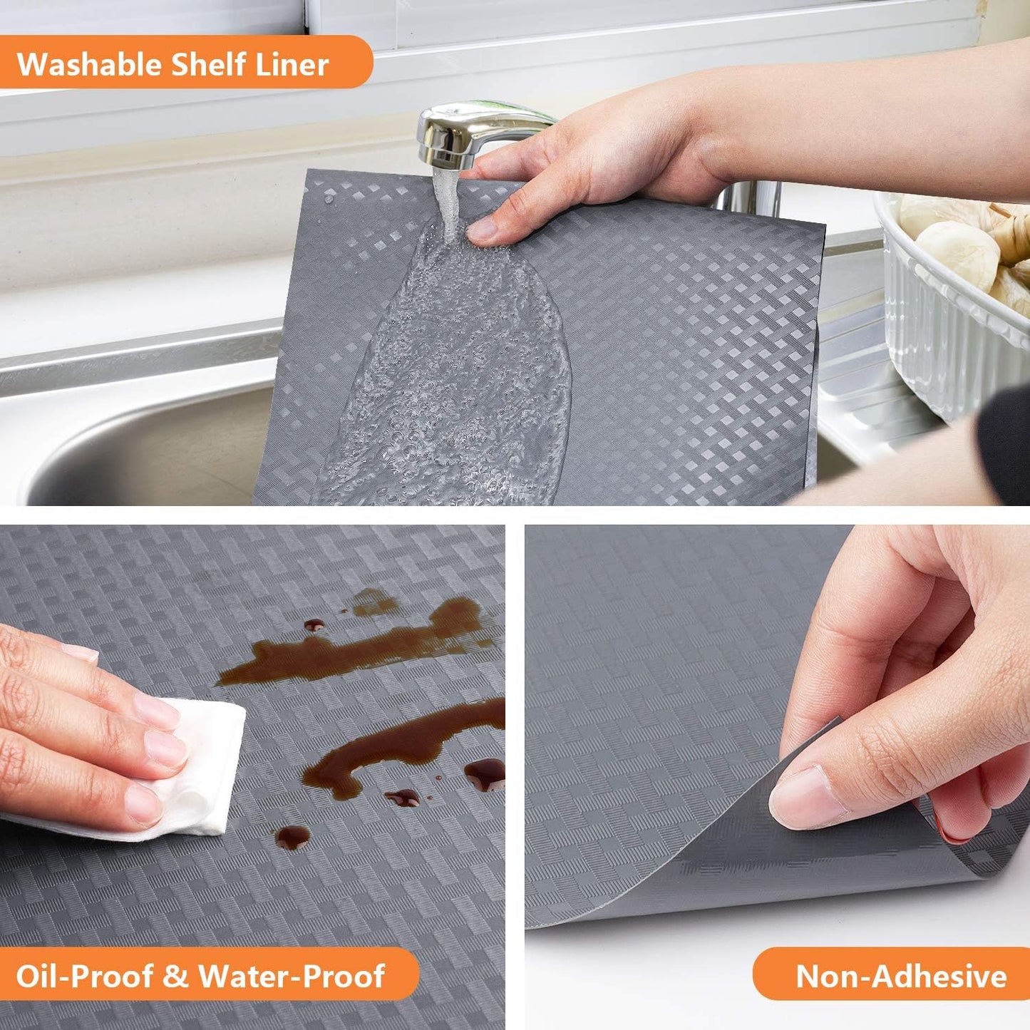 Shelf Liners for Kitchen Cabinets Refrigerator Liners Waterproof & Oil-Proof Kitchen Cupboard Liner Plastic Drawer Mats EVA Material Non Adhesive Fridge Liner for Shelves Gray 11.8 x 59 Inch