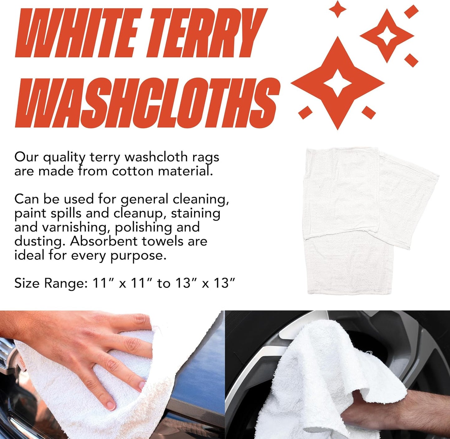 Arkwright W11 Terry Cloth Towels for Cleaning - Soft Cotton Blend Washable Multi-Purpose Bar Mop, Absorbent & Quick Dry, Bag of Rags for Kitchen, Auto Shop, and Garage, 10 lb, White