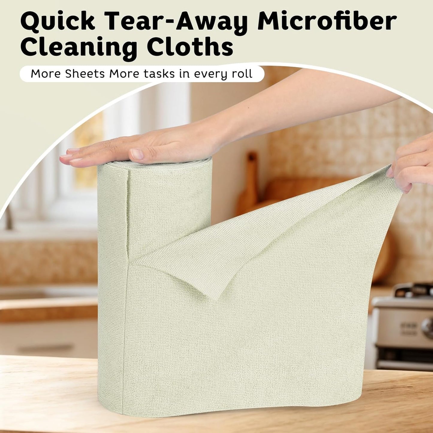 Matthew Microfiber Cleaning Cloth Roll 72Pack (12" x 12") Reusable Paper Towels&Washable Tear Away Towels,Ultra Water Absorbent Lint&Streak Free Cleaning Rags for Glass,Dishwash,Bathroom,Cars-Beige