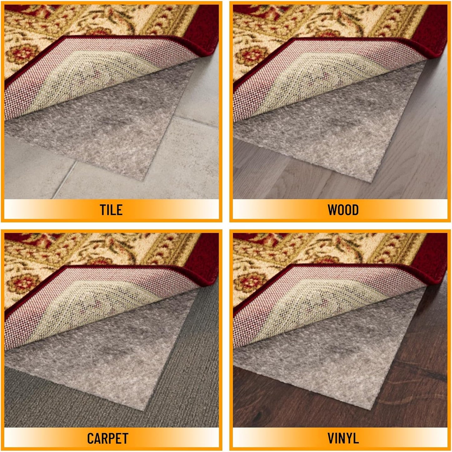 Ottomanson 3' x 11' Non-Slip Rug Pad Gripper 1/4 Inch Thick Dual Surface Felt + Rubber Gripper - Safe for All Floors, Brown