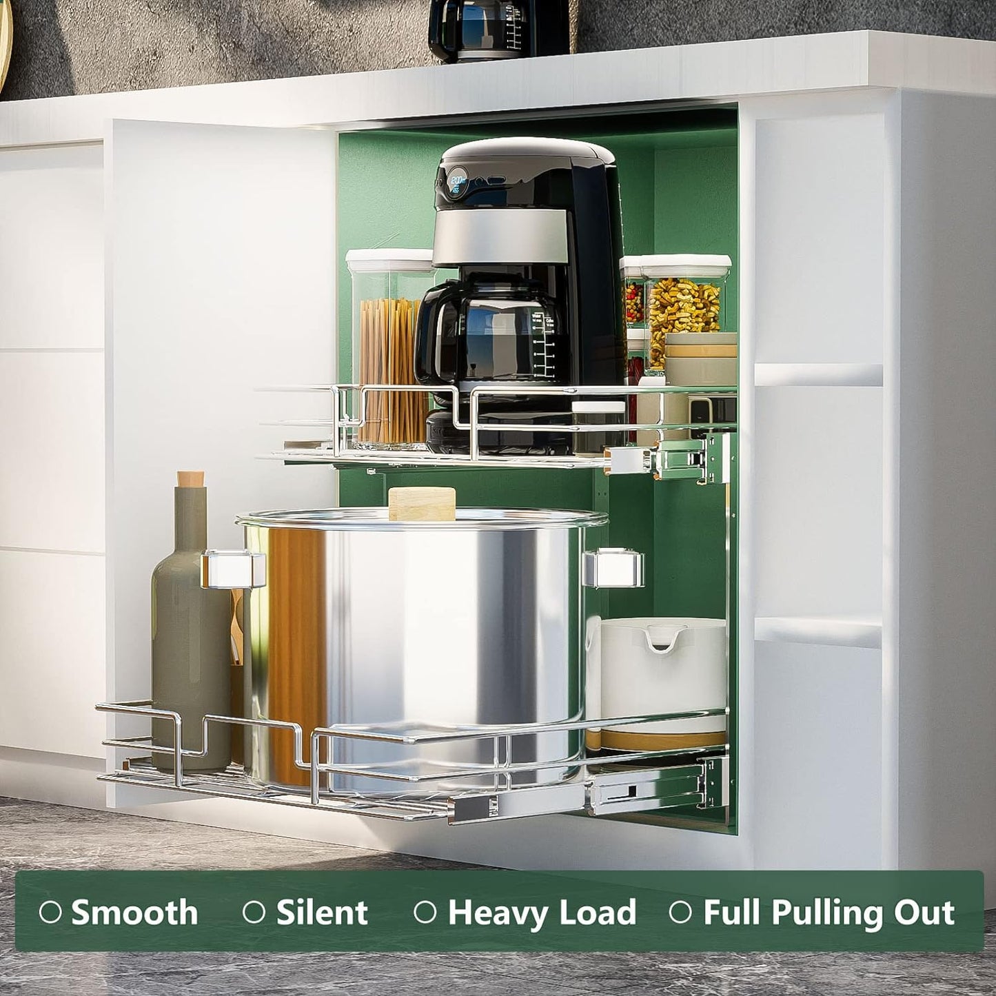 LOVMOR 2 Tier Individual Pull Out Cabinet Organizer 19½" W x 21½" D, Slide Out Kitchen Cabinet Storage Sliding Shelves