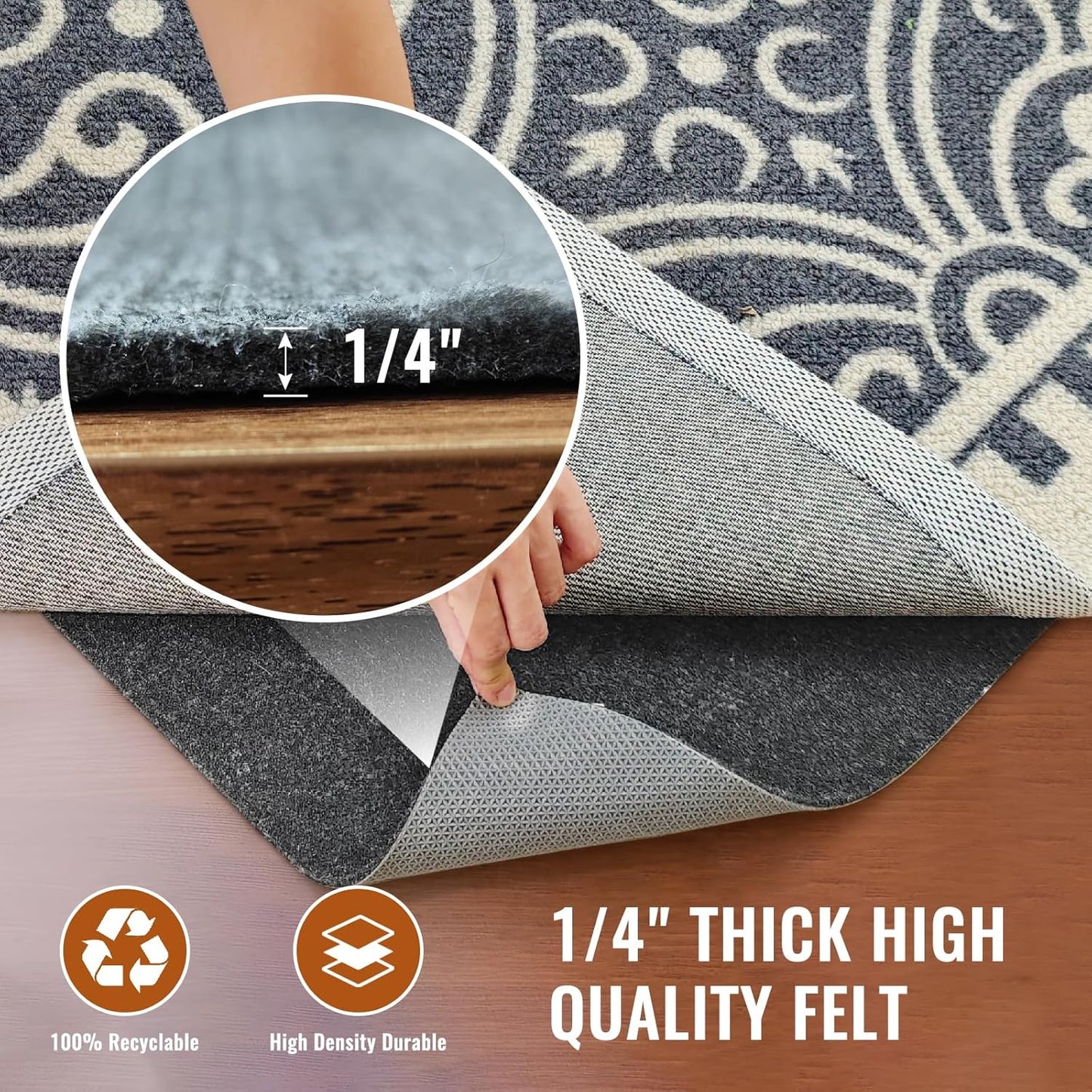 Felt Rug Pad, 6 x 9 Ft Rubber Non-Slip Rug Pad Gripper, Keep Rugs Secure and in Place, Extra Strong Under Carpet Mat Cushion - for All Floors