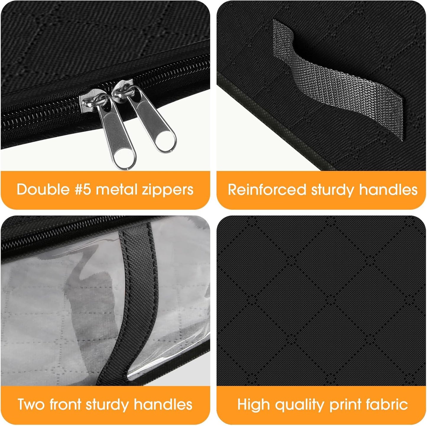 StorageRight Under Bed Storage Bins, 10-Pack 40L Foldable Fabric Storage Bags with Transparent Window, Breathable Organizer for Clothes/Blanket/Comforter/Quiltr, Black