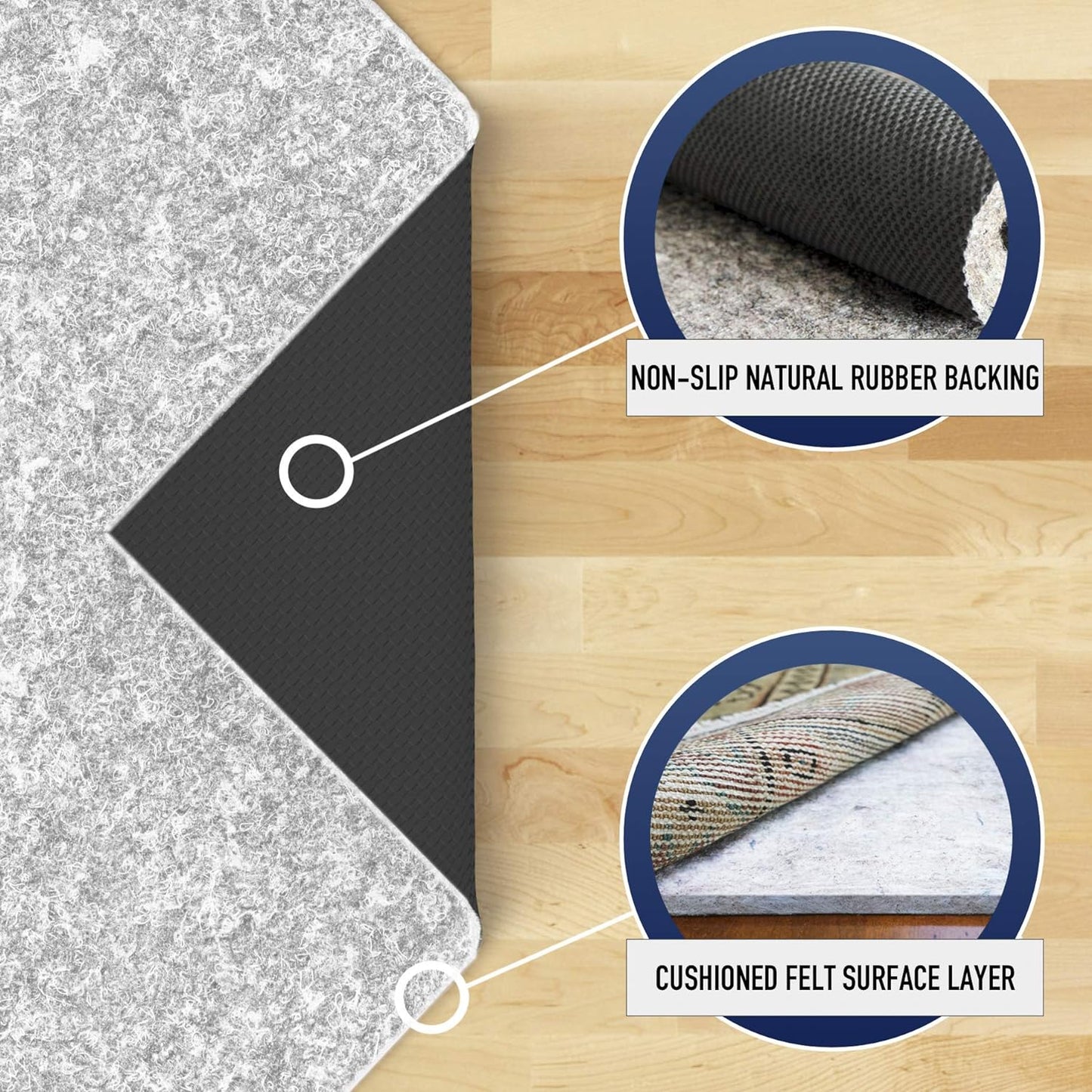 RUGPADUSA - Dual Surface - 9'x13' - 1/4" Thick - Felt + Rubber - Non-Slip Backing Rug Pad - Safe for All Floors