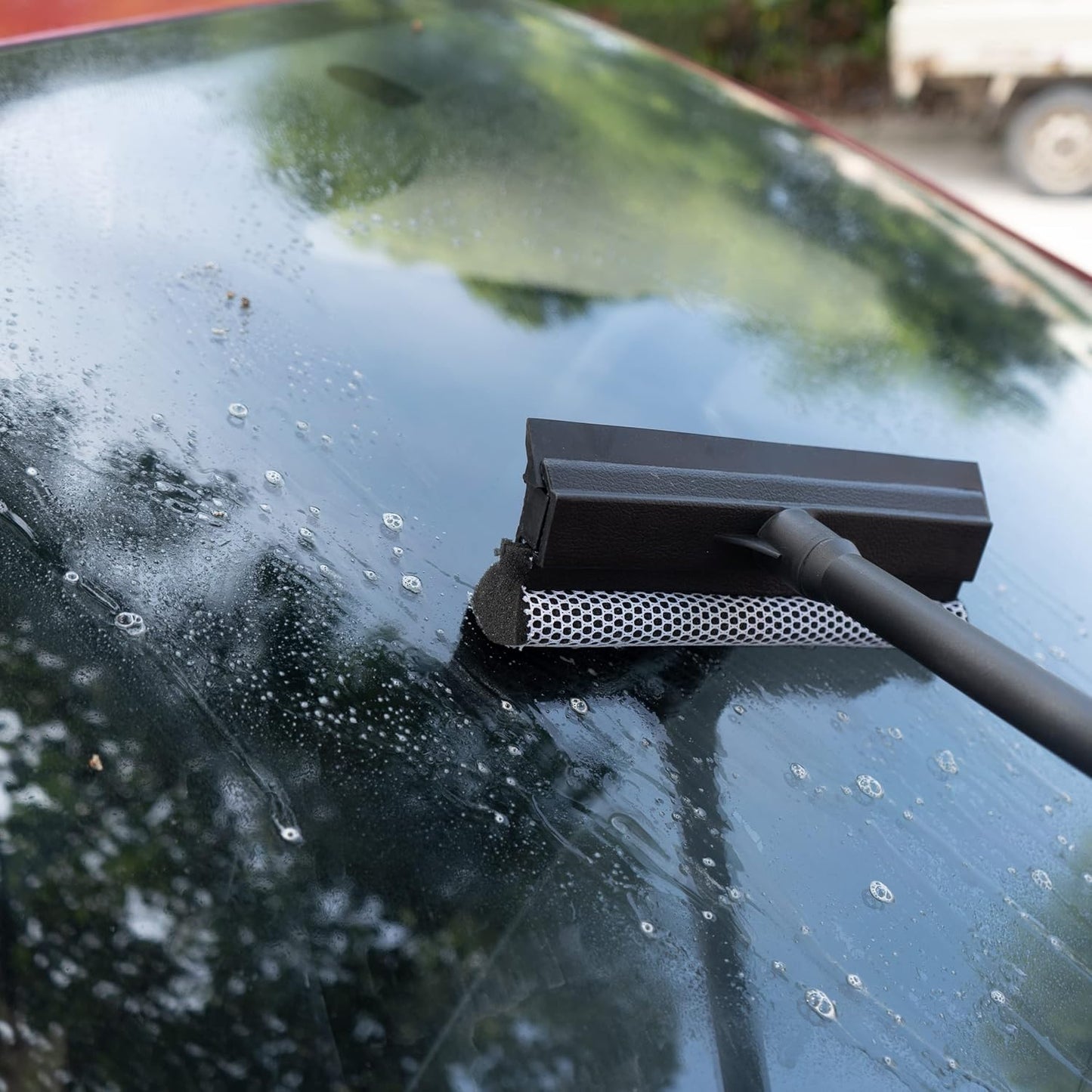 Matthew All Purpose Window Squeegee w/Premium Microfiber Cloth,Car Squeegee Windshield Cleaning Sponge and Rubber Squeegee,2-in-1 Window Cleaner Sponge(8'') and Soft Rubber with Pole 20''(1Pack)