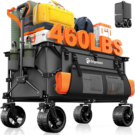 220L Collapsible Wagon Cart Foldable, 460lbs Load Capacity Heavy Duty Folding Beach Wagons with Big All-Terrain Wheels, Utility Carts for Groceries, Shopping, Camping, Sports - Grey