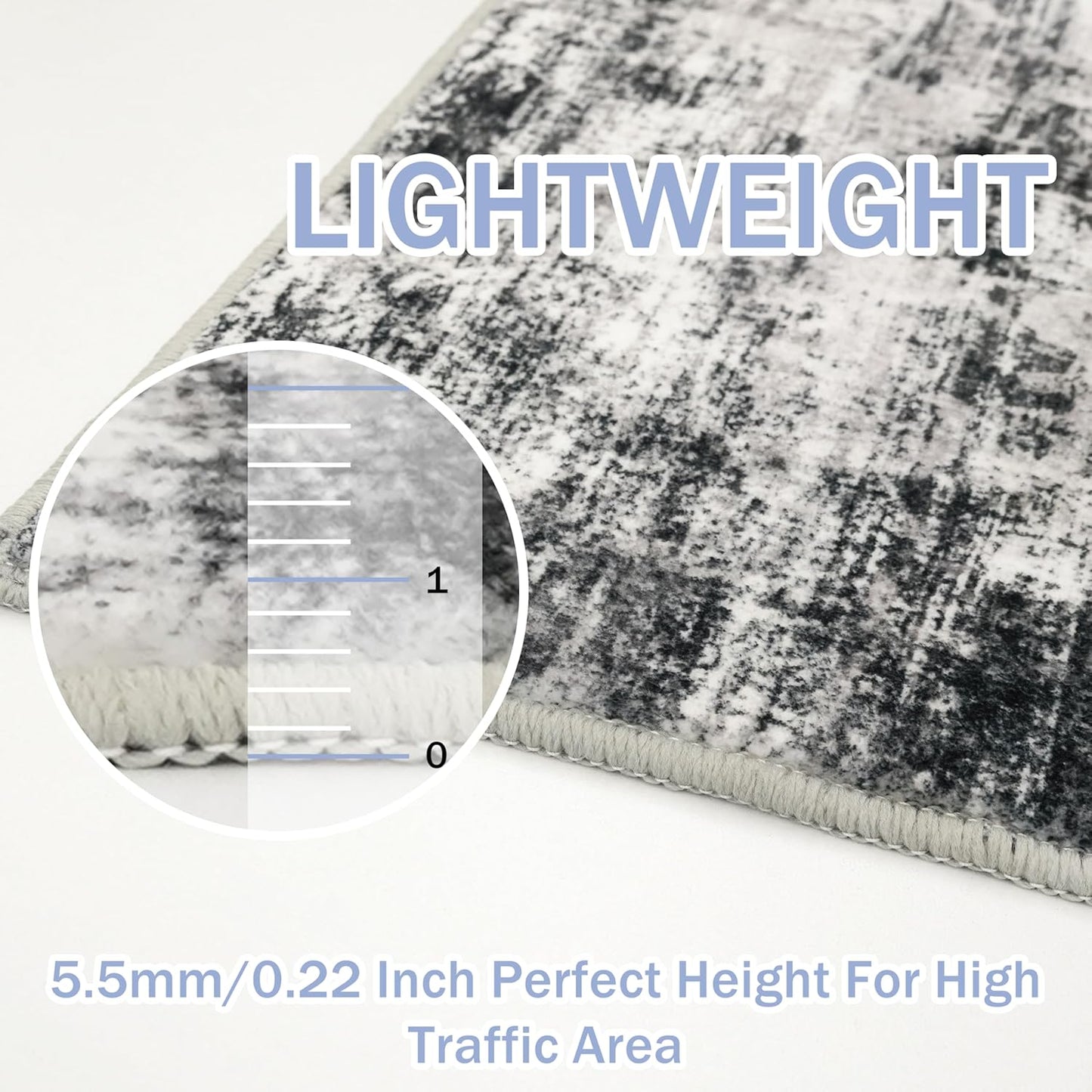 IOHOUZE Modern Abstract Area Rugs 5x7 Ft Washable Rugs for Living Room, Non Slip Dining Room Rug, Printed Faux Wool Rugs for Bedroom, Floor Carpet for Office Nursery Playroom, Black Grey