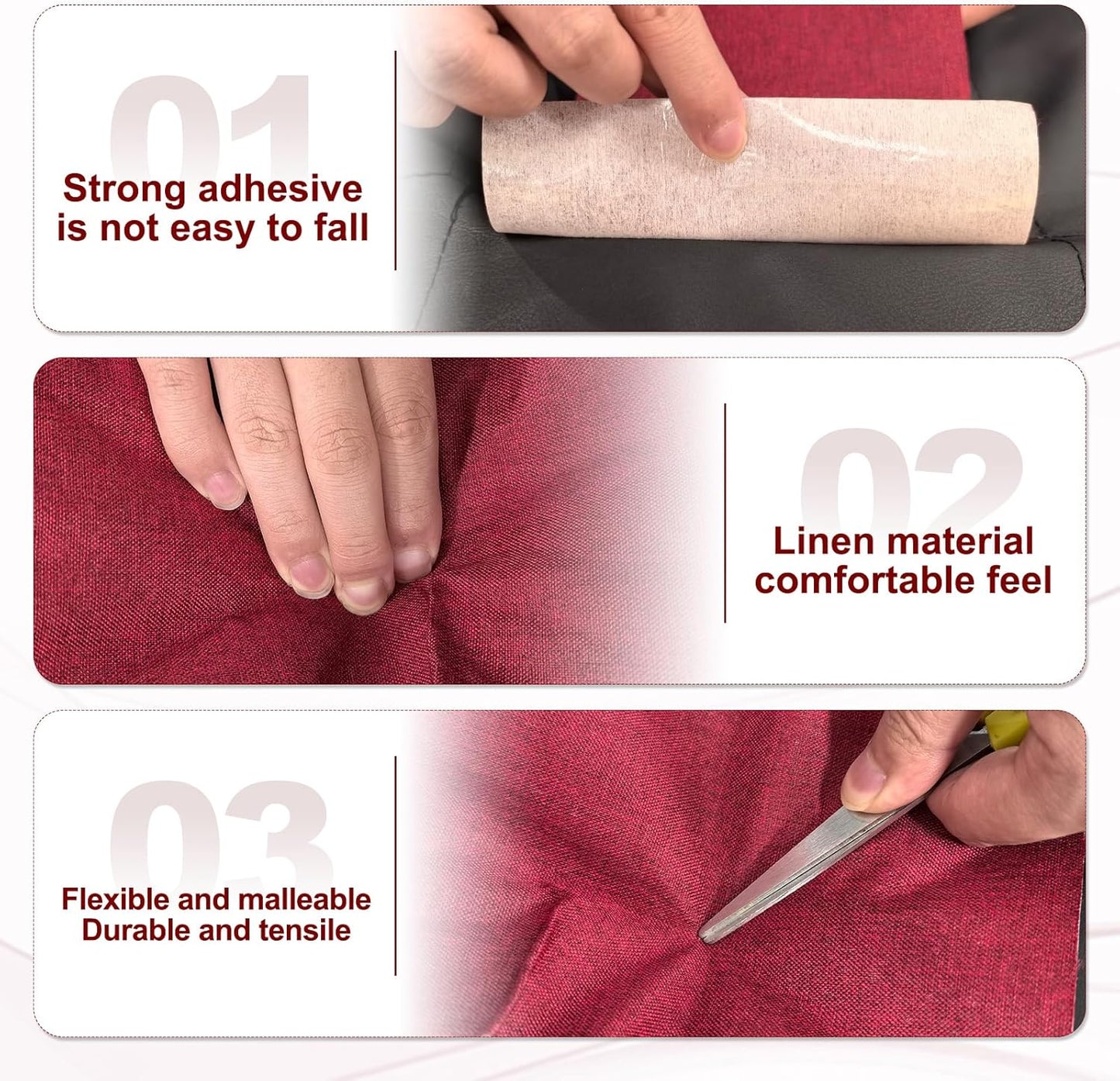 PATIKIL 70x6.2 Inch Linen Repair Tape, Repair Fabric Patch Self Adhesive Couch Patch Line Repair Patch for Furniture Sofa Car Seats Office Chairs, Khaki