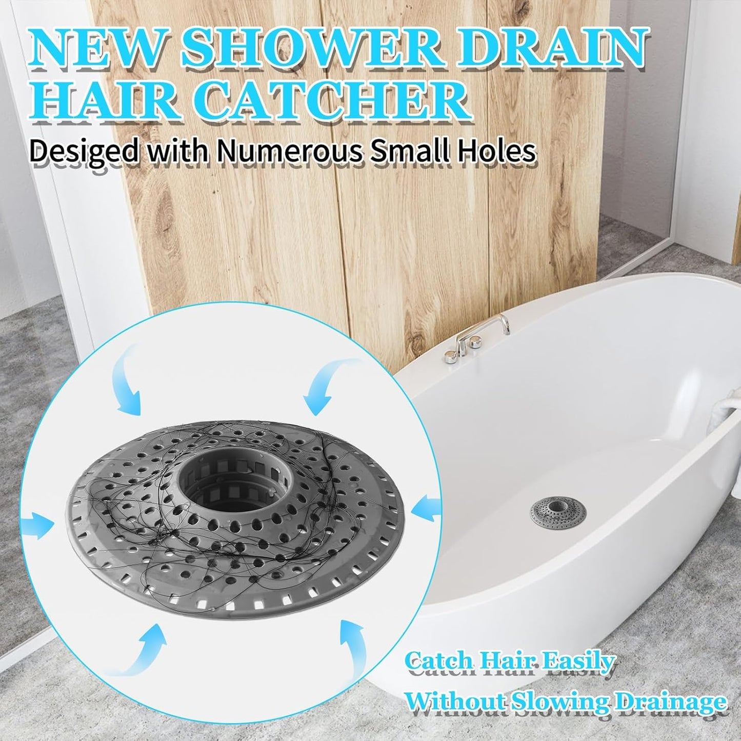 Bathtub Drain Hair Catcher,Silicone Tub Hair Catcher Drain Protector,All-in-one Shower Hair Drain Catcher Strainer for 1.48'' to 1.76'' Regular Drains, 3PCS