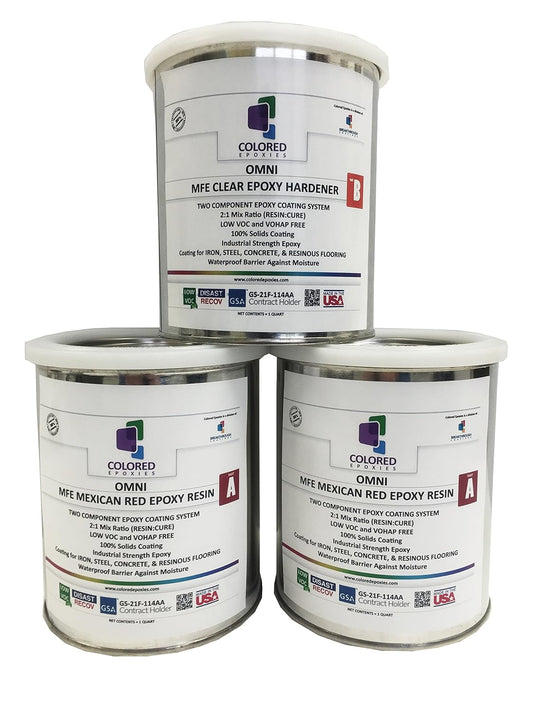 Coloredepoxies 10009 Red Epoxy Resin Coating Made with Beautiful and Vibrant Pigments, 100% solids, For Garage Floors, Basements, Concrete and Plywood. 3 Quart Kit