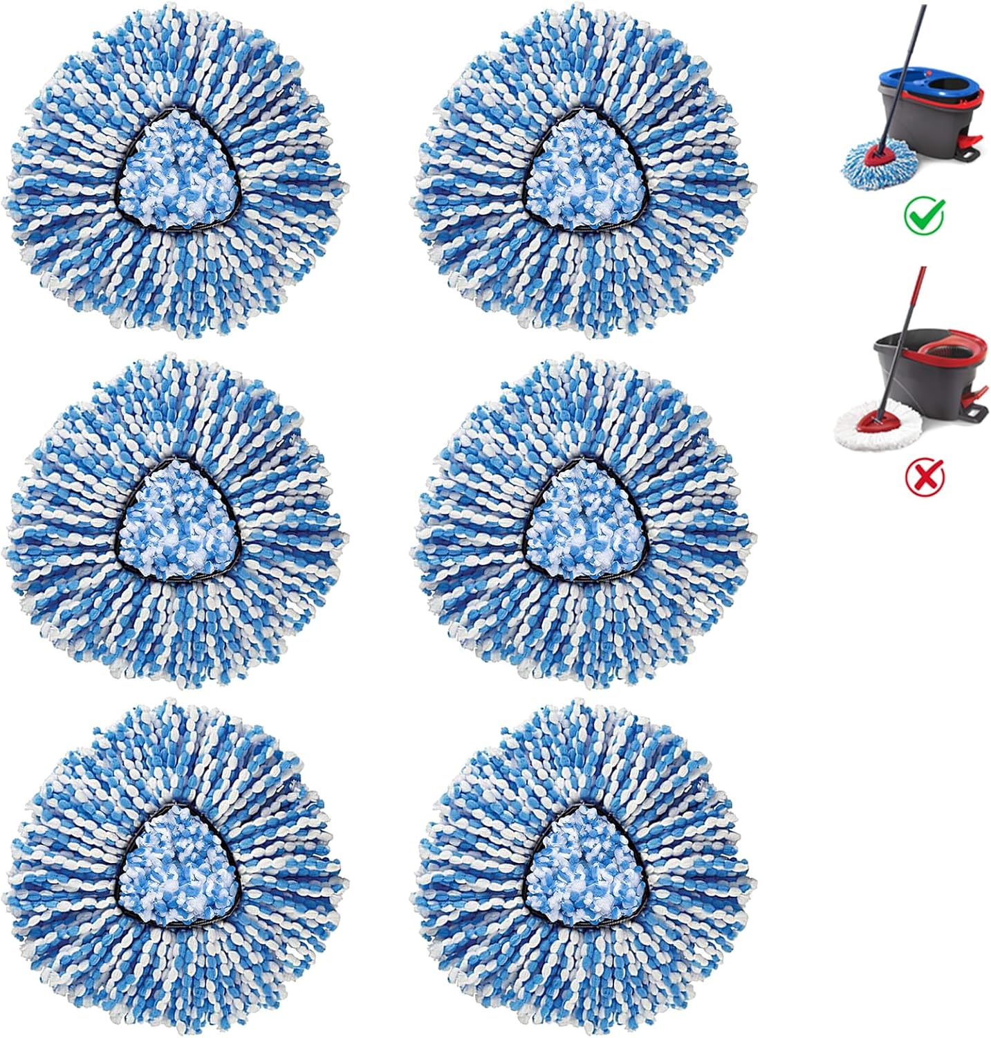 BonusLife 6-Pack Mop Head for O-Ceda RinseClean Spin Mop Refill 2-Tank System Only Easy Cleaning Microfiber Replacement