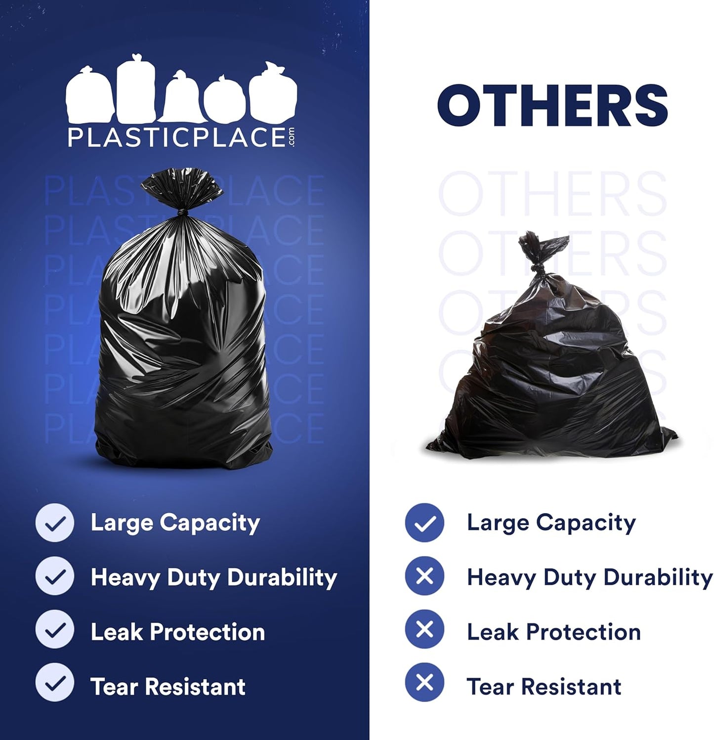 Plasticplace 55 Gallon Contractor Bags, Black, 38'' x 58'', 4 Mil, 32/Case