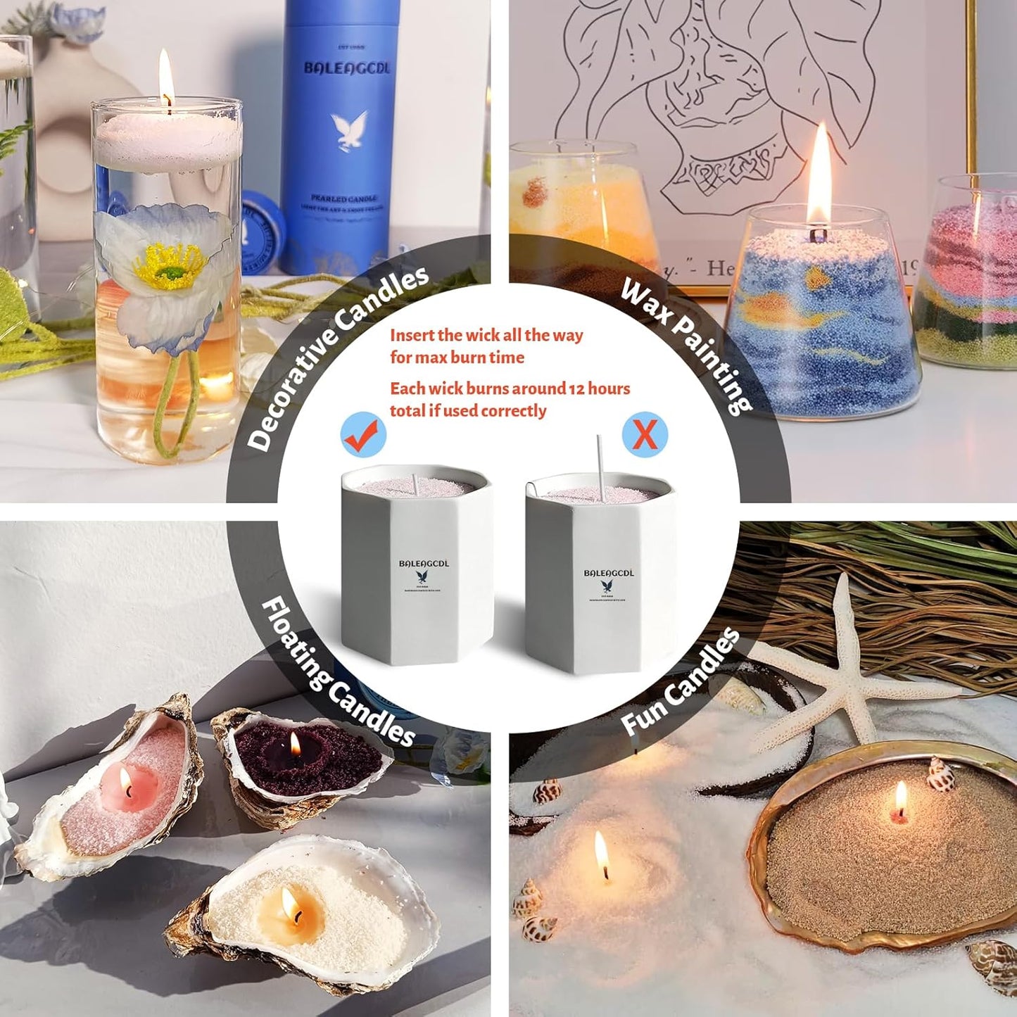 Rose Scented Pink Pearled Candle 18oz Luxury Sand Candle Granulated Wax - 30 Cotton Wicks – Wax for Candle Making Decorative Candles Smooth and Clean Burning Lasts up to 120 Hours