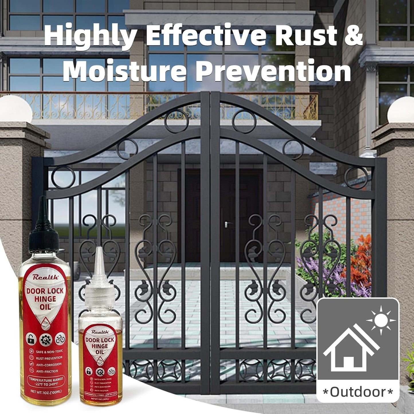 Realth Garage Door Lubricant -Lock Lubricant Keyhole, Great for Squeaky Hinges,Chains, Long-Lasting, Non-Toxic, Rust-Resistant Liquid Wrench with Precision Oiler Needle(100ml)