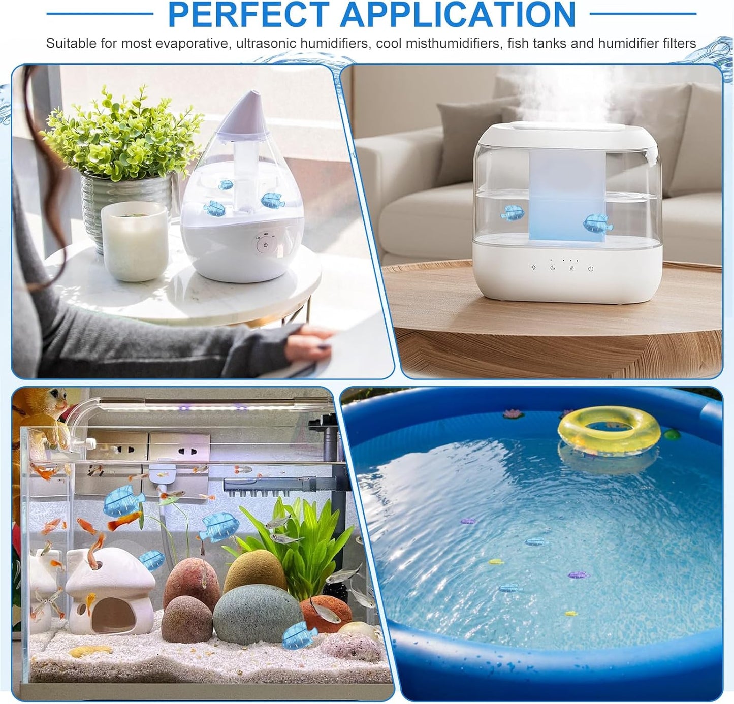 10PC Humidifier Cleaner Fish Universal Humidifier Tank Cleaner Works in All humidifiers and Fish Tanks Purifies Water, Prevent Hard Water Build-Up,Demineralization Cleaner(Blue Purple)