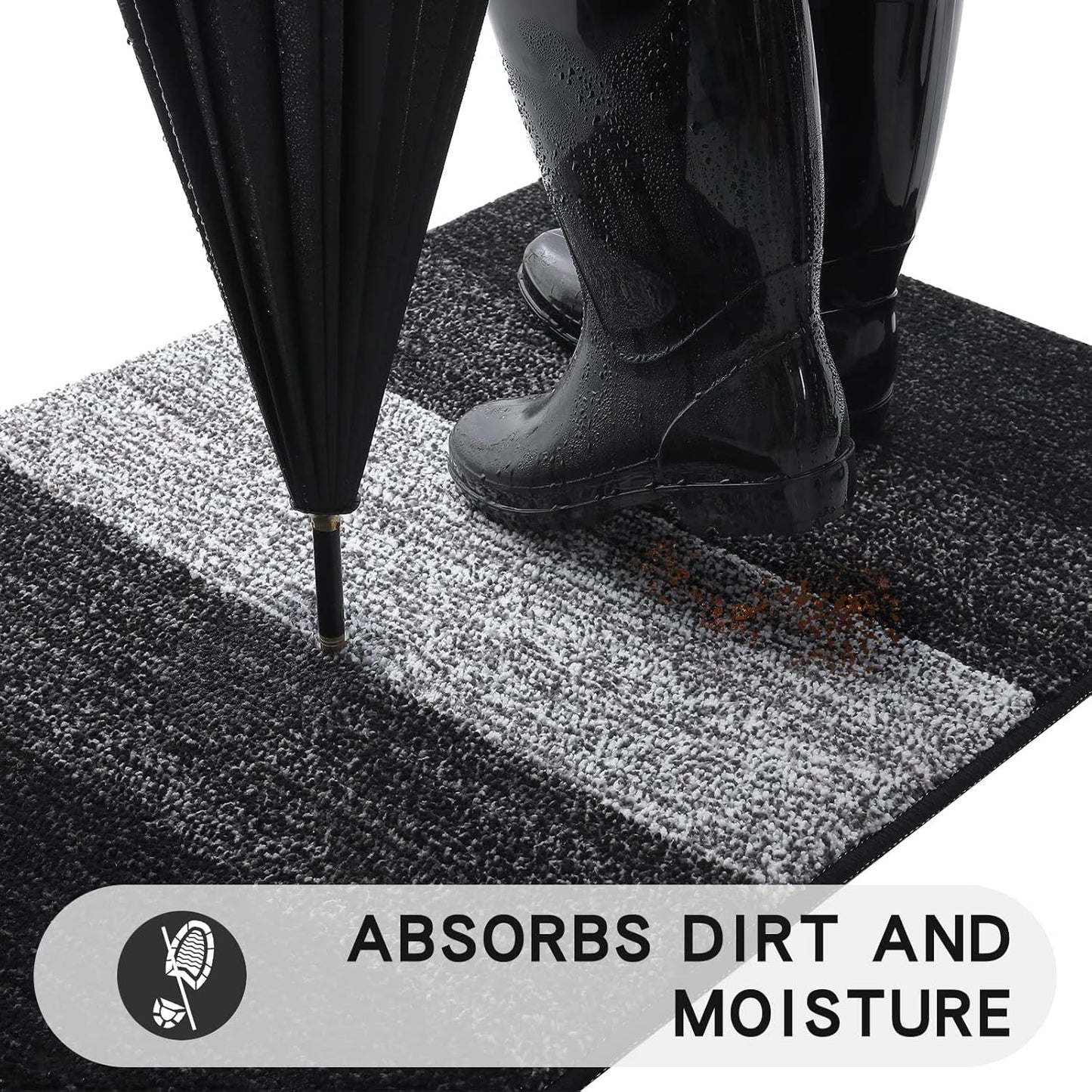 Kitinjoy Indoor Outdoor Door Mat, 47x24 Non-Slip Absorbent Dirt Trapper, Low-Profile Washable Inside Entrance Front Floor Mat, Sturdy Soft Entry Doormats for Entryway, Black