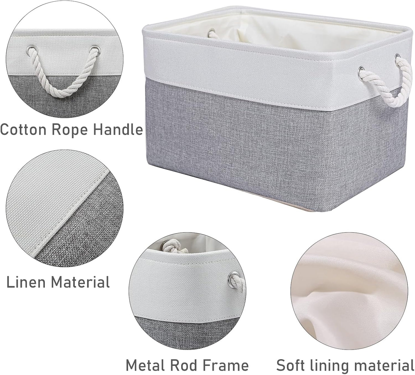 15x11x9.5 Inch Storage Baskets for Shelves,3 Pack Storage Bins，Foldable Organizer Boxes, Decorative Storage Basket for Organizing Clothes, Toys, Books, Foldable Cloth Baskets (White&Gray)
