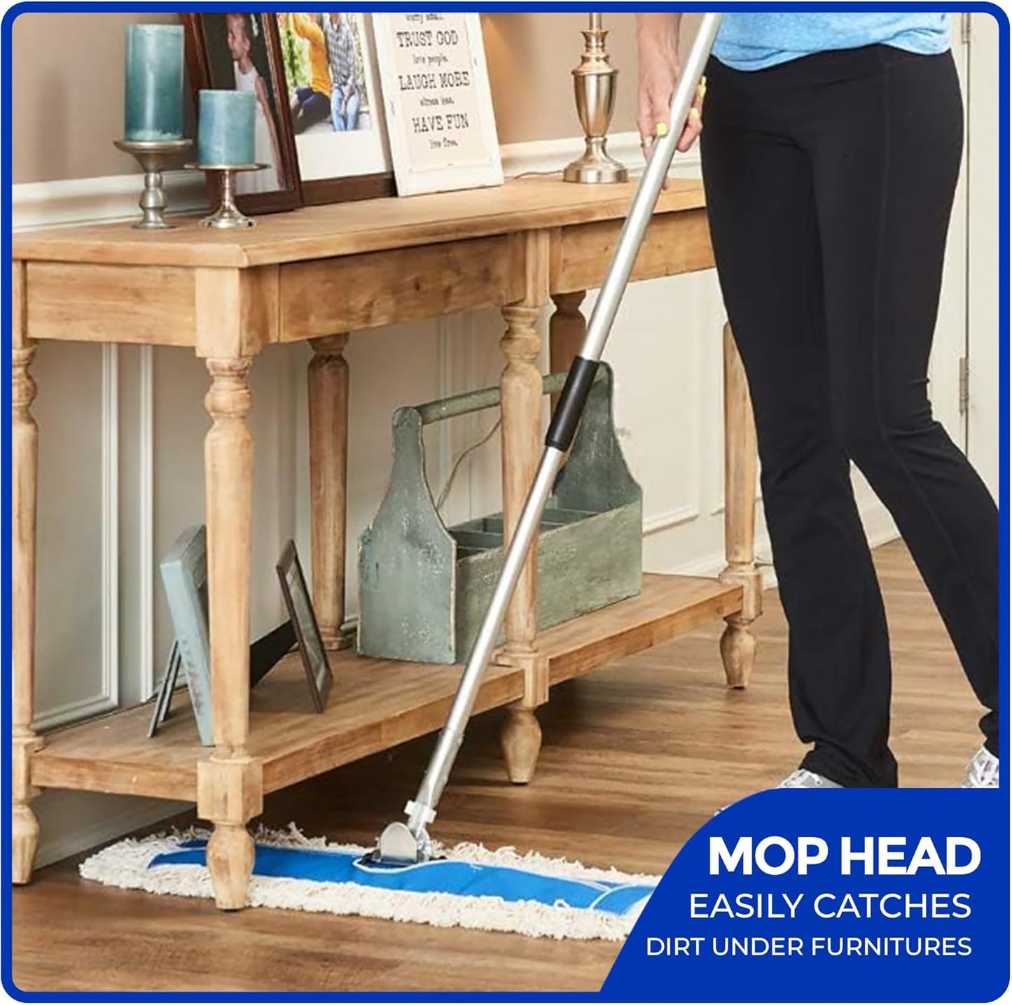 Nine Forty 24" Premium Cotton Dust Mop Kit - Heavy Duty Mop Head with Handle for Industrial, Commercial, and Residential Cleaning - Dry Floor Duster for Hardwood Surfaces - White