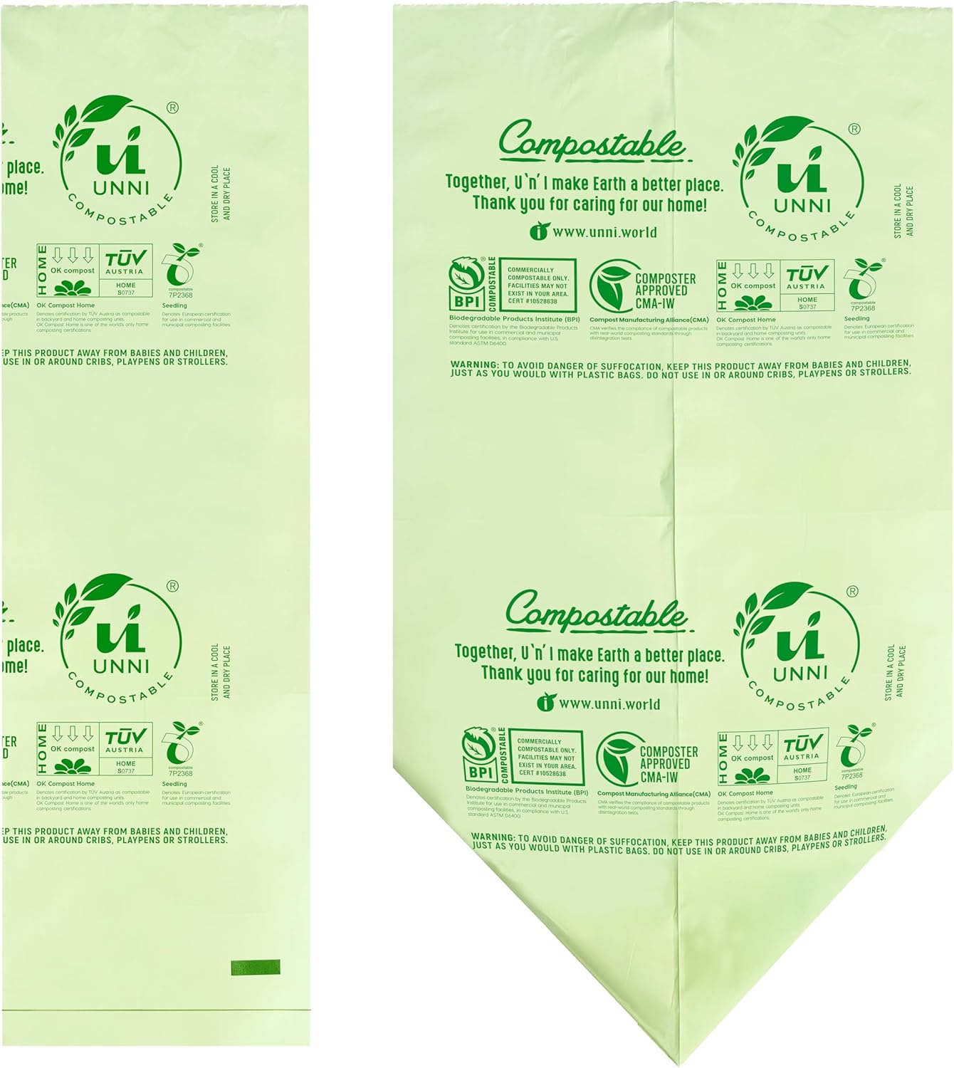 UNNI Compostable Trash Bags, 2.6 Gallon / 9.84 Liter, 600 Count Value Pack, Extra Thick 0.71 Mil Compost Bin Liners for Kitchen Food Scrap, Certified by BPI, CMA & OK compost HOME, Meets ASTM D6400