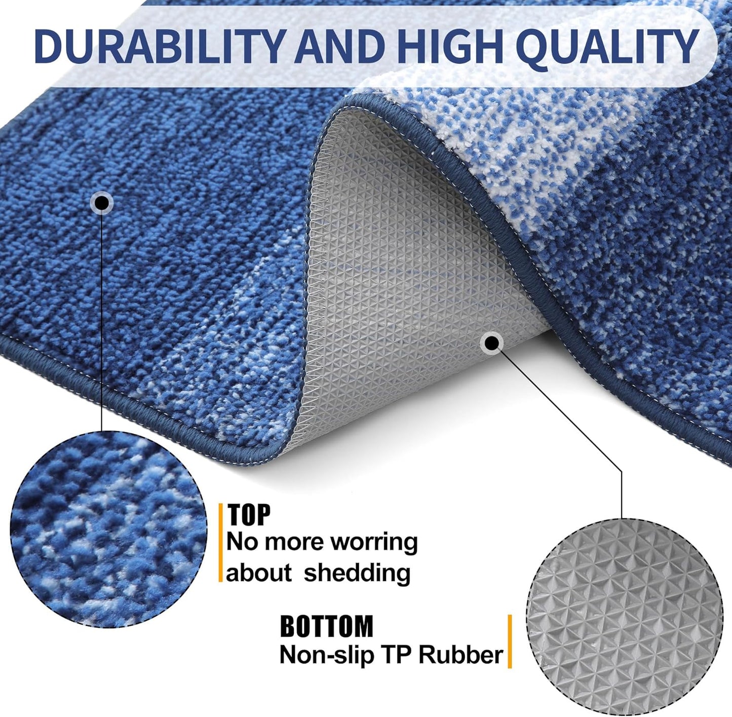 Kitinjoy Indoor Outdoor Door Mat, 47x20 Non-Slip Absorbent Dirt Trapper, Low-Profile Washable Inside Entrance Front Floor Mat, Sturdy Soft Entry Doormats for Entryway, Navy Blue
