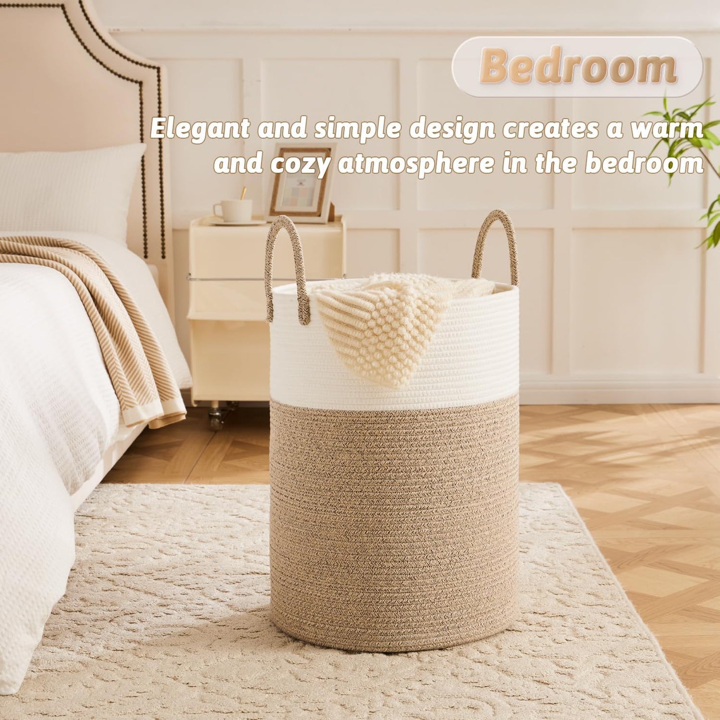 Laundry Basket,Woven Cotton Rope Laundry Hamper,80L for Decorative Storage of Dirty Clothes,Toys and Blankets in Bathroom,Baby Room and Living Room
