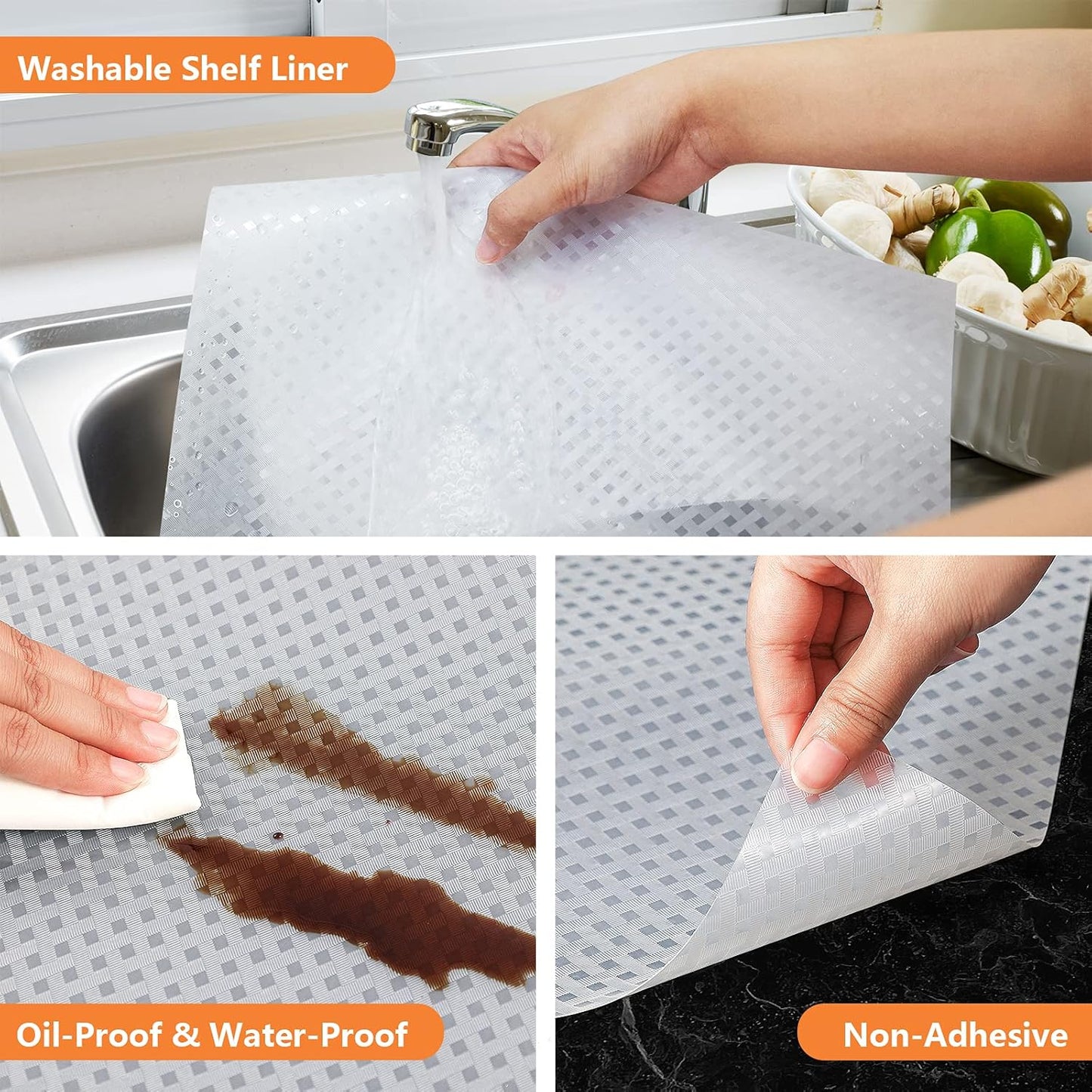 Shelf Liners for Kitchen Cabinets Refrigerator Liners Waterproof Kitchen Cupboard Liner Durable Plastic Drawer Mats EVA Material Non Adhesive Fridge Mats for Shelves - Clear 17.5 x 157.4 Inches