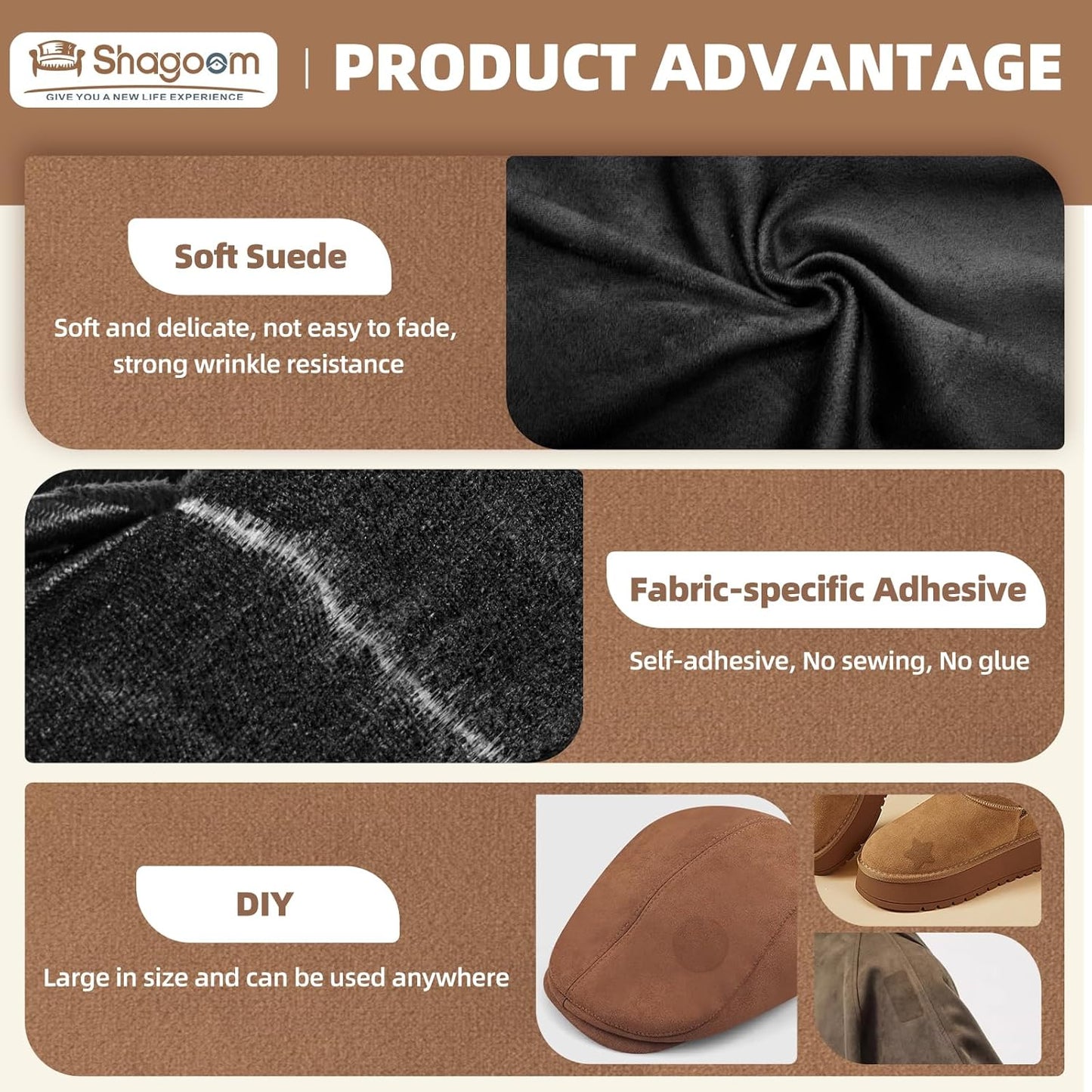 Suede Repair Patch, 17X79 Inch Fabric Large Repair Tape, Self-Adhesive Patches for Furniture, Sofa, Car Interior, Shoes, Hand Bag, Clothing (Dark Brown, 17X79 Inch)