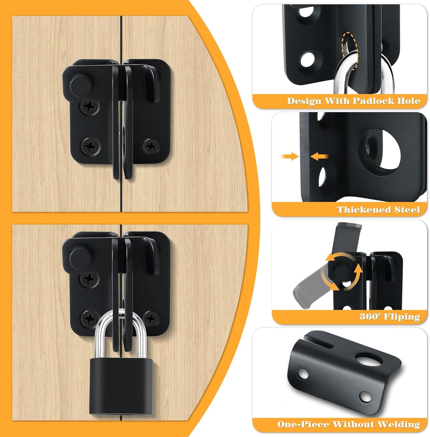 Alise Flip Latch Gate Latch Black,Shed Door Latch Barn Door Lock Shed Lock Shed Latch,Stainless Steel Locking Latches for Shed Barn Fence Chicken Dog Cage Window Cabinet Backyard Garage Doors,S-Size