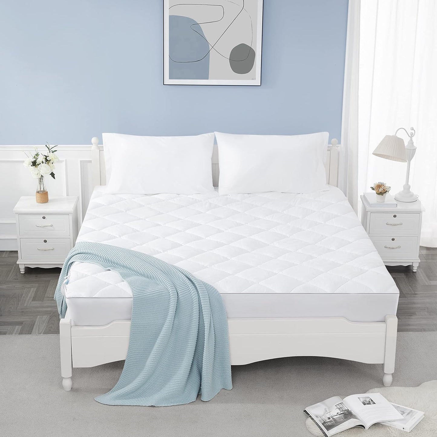 Sunflower Twin Mattress Pad Cover, Cotton Mattress Cover College Dorm Hypoallergenic, Extra Deep Pocket 18"-22" Quilted Mattress Protector Twin Size Thin Version, Soft Breathable and Noiseless