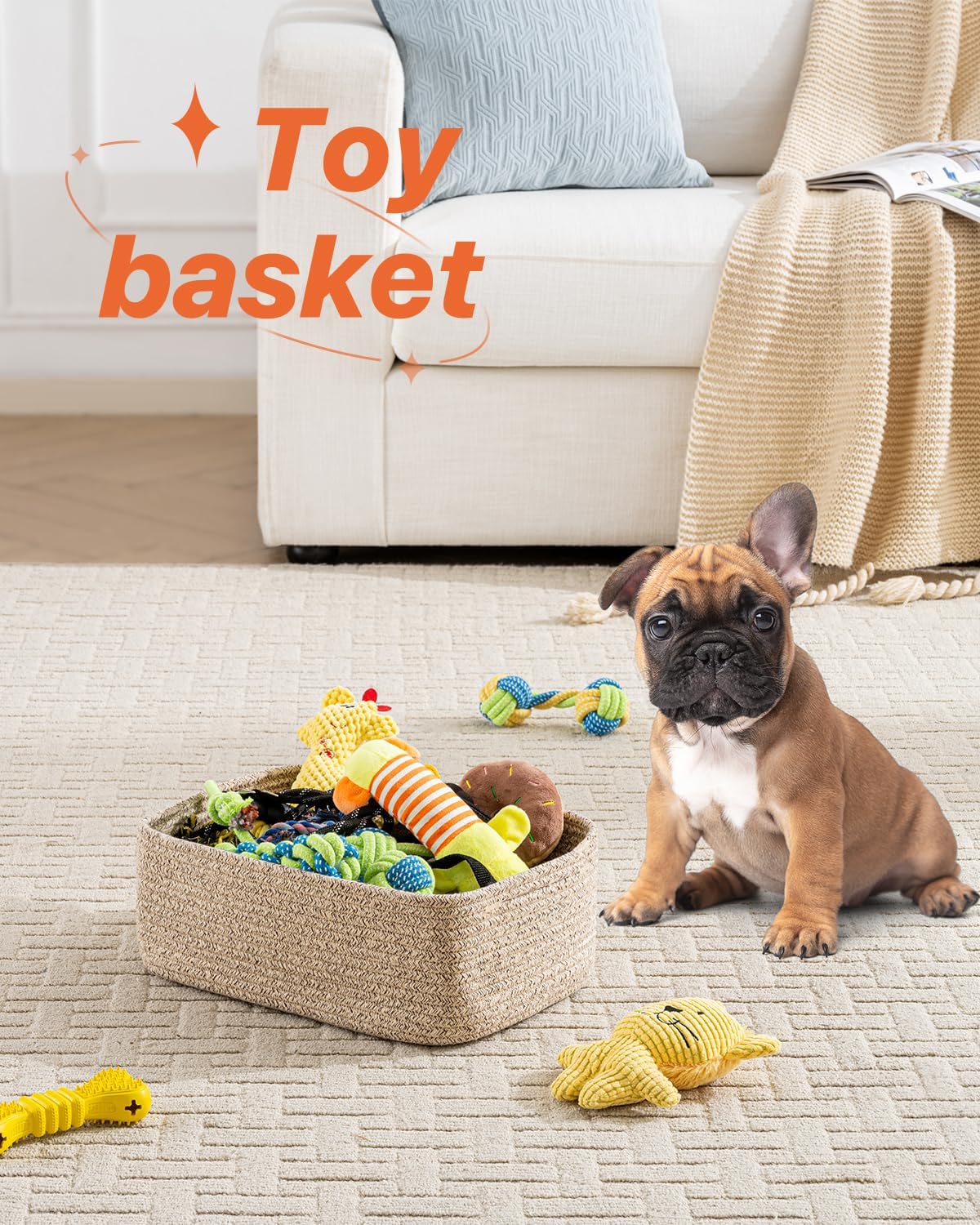 Small Woven Basket, 13.5 x 9.5 x 5 Inches, Storage Basket for Organizing, Cute Small Rope Shelf Closet Cube Storage Bins Baskets for Shelves, Dog Toy Gift Baskets Empty, 3 Packs, Mixed Brown