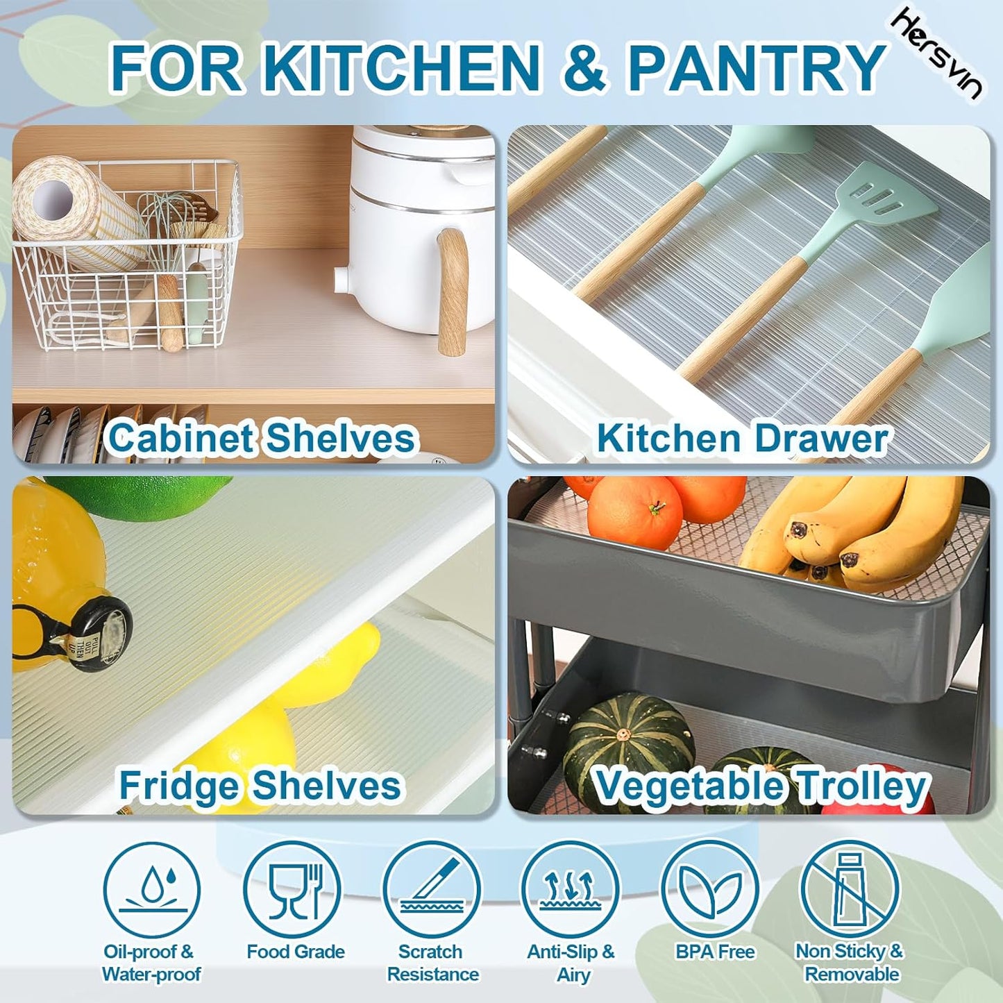 Shelf Liners 24 in x 20 ft EVA Drawer Mats, Non-Adhesive Cupboard Protector, Kitchen Cabinet Lining Fridge Liner (Clear Stripe, 61x610cm)