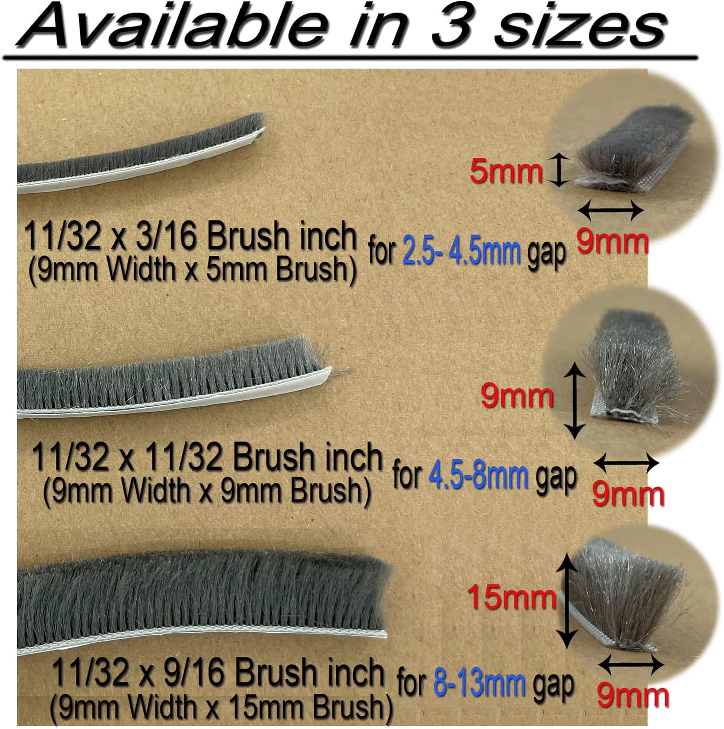 Weather Stripping Brush for Sliding Windows/Doors Frame Side,Pile Self Adhesive Weatherstrip Seal Strip Sealer Draft Stoppers (16.5ft x11/32 x 11/32 Brush inch, White)