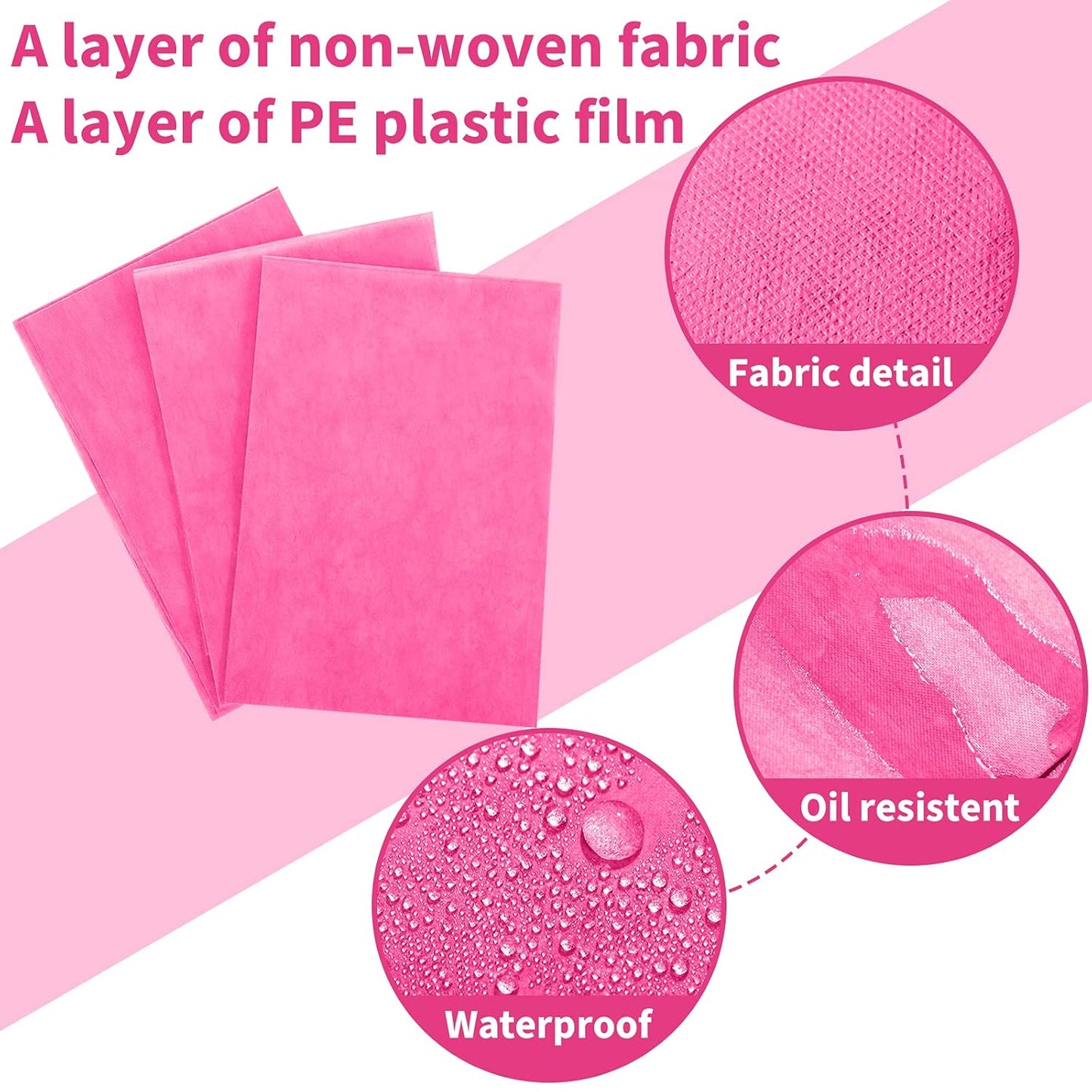 Breling 100 Pcs 31.5 x 71 Inch Disposable Bed Sheets Oil-proof PE Film Massage Table Sheets Non-woven Fabric Spa Waterproof Bed Cover Breathable for Beauty Salon Hotels Tattoo Waxing(Pink)