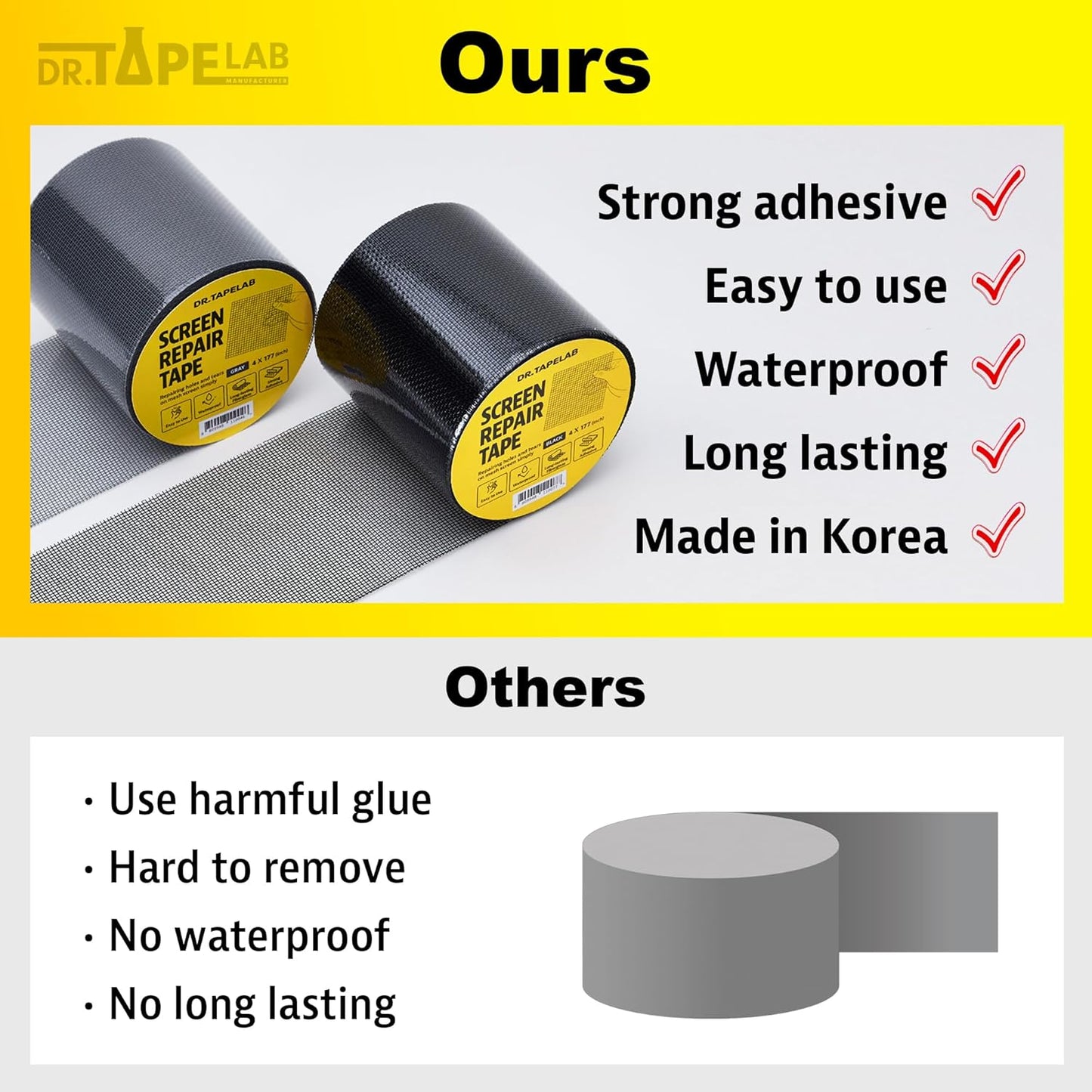 Black Window Screen Repair Tape, 2 in X 8.5 FT, Screen Repair Kit for Windows or Doors, Strong Adhesive Patch Kit Fiberglass Mesh Tape
