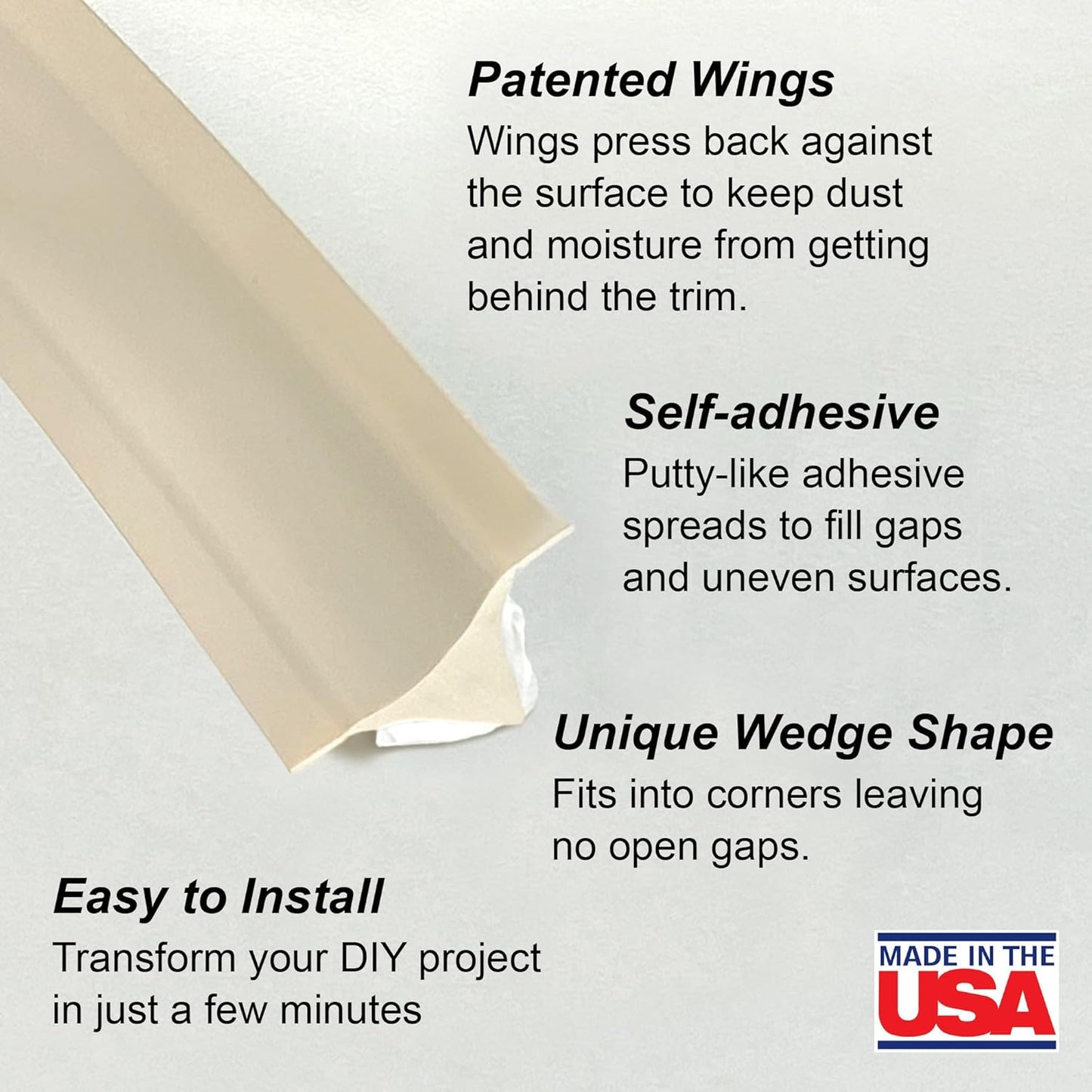 InstaTrim New & Improved Caulk Trim -10ft Ivory 3/4" Wide Caulk Tape - Adhesive Trim with Many Uses Including Caulking for Bathroom, Sinks, and Windows - Made in USA