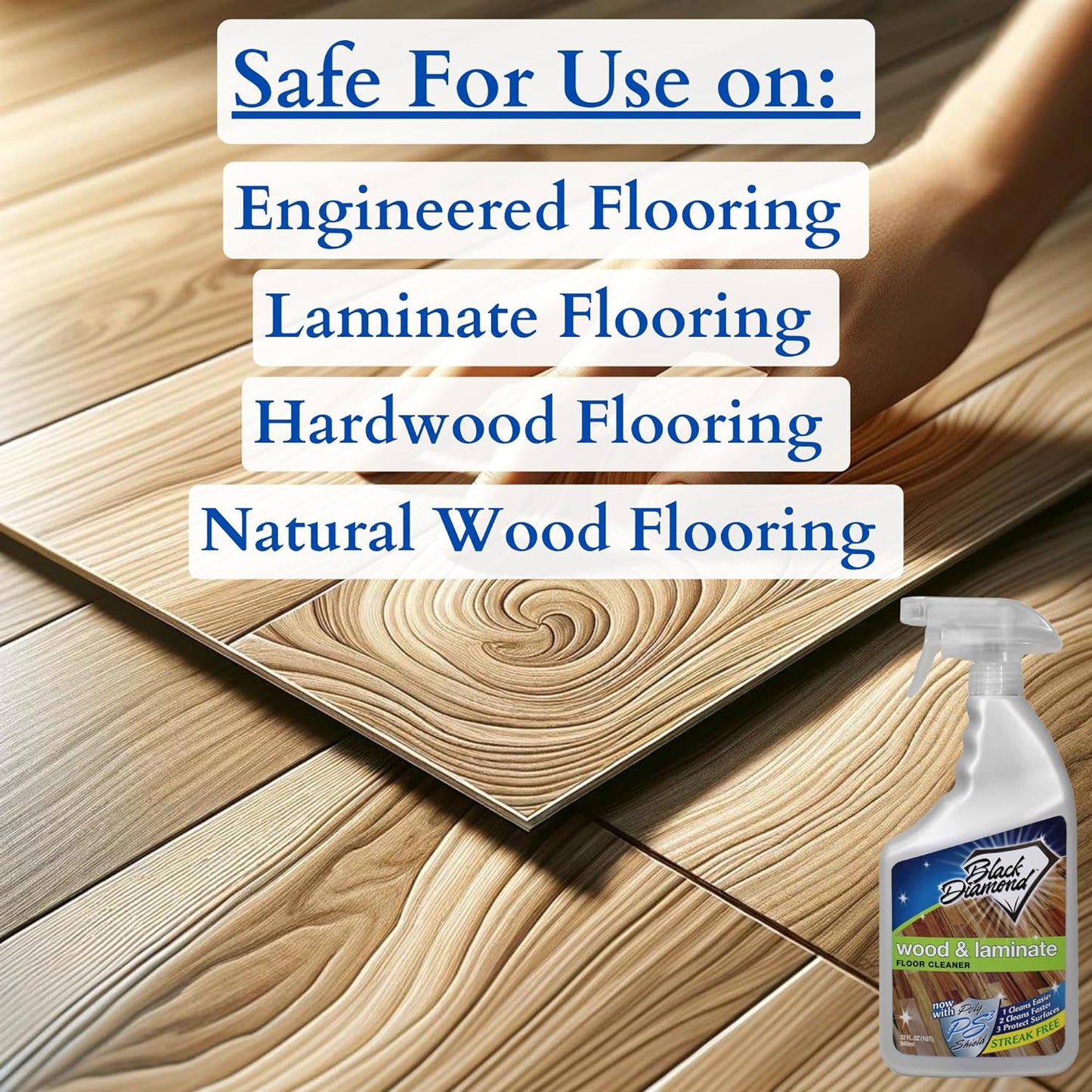 Black Diamond Stoneworks Wood & Laminate Floor Cleaner- Ready to Use Non-Toxic No-Rinse Formula - Safe for Vinyl, Wood, and Engineered Floors (512 Fl Oz)