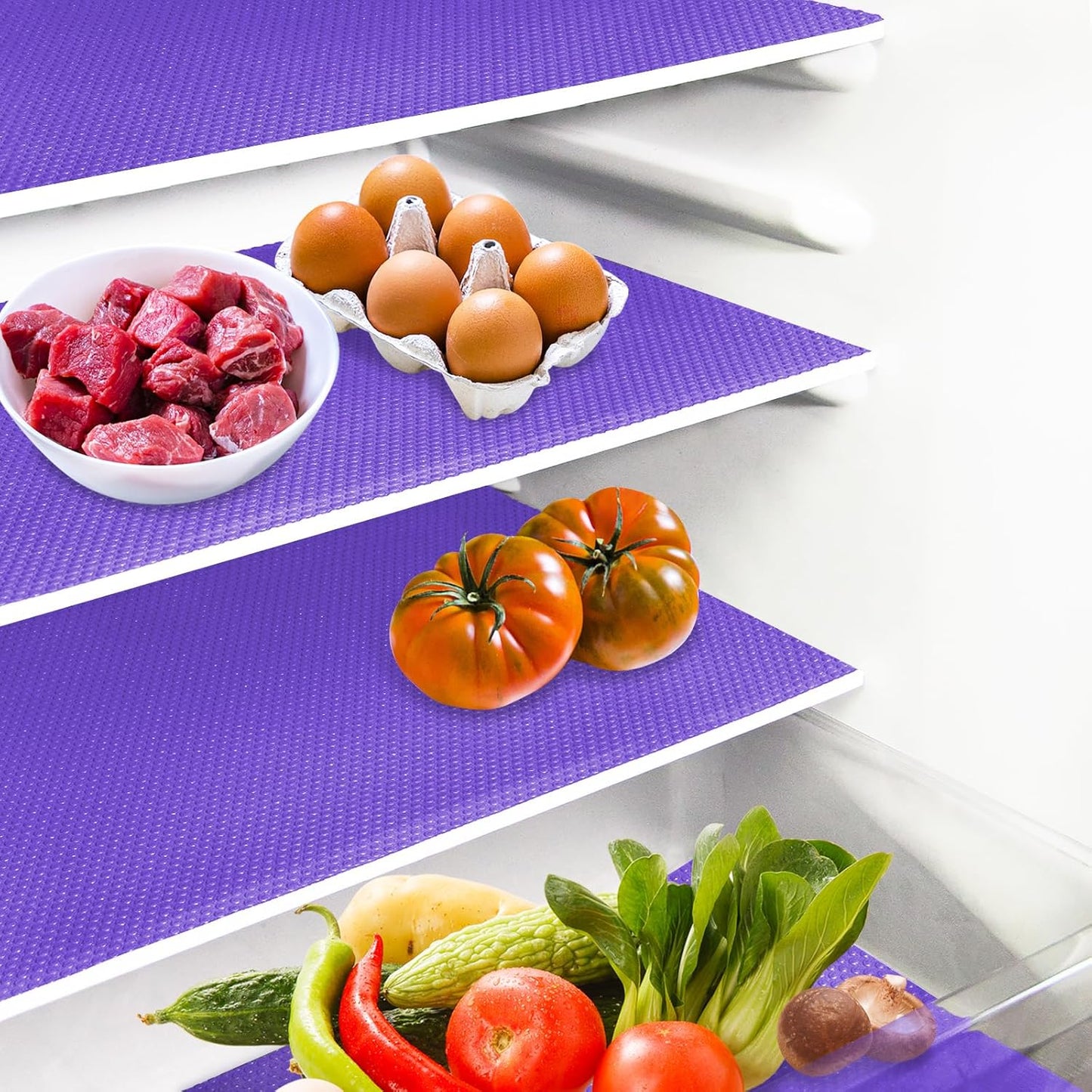 10Pcs Refrigerator Liners, Washable Fridge Liner Shelf Mats Refrigerator Pads for Cupboard Cabinet Drawer Home Kitchen Accessories Organization (Purple)