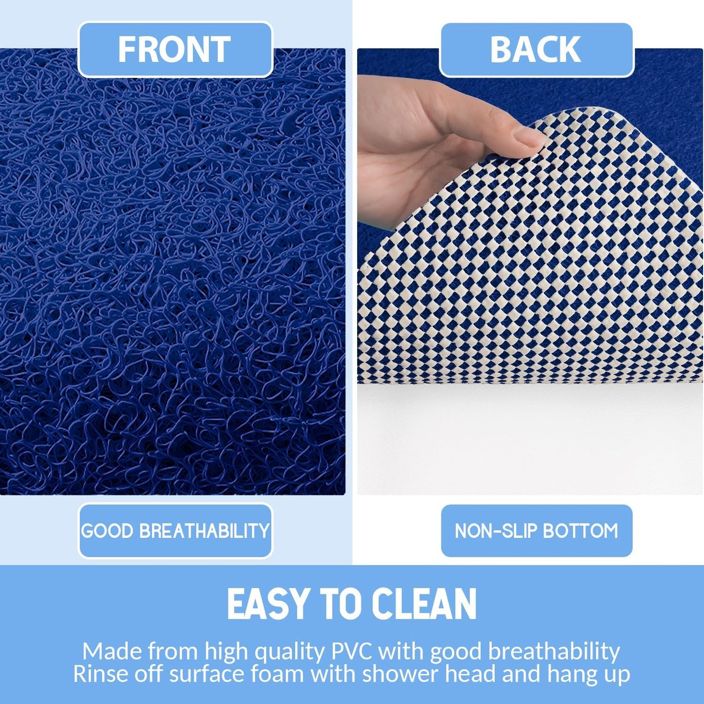 Non-Slip Bathtub Mat, 2 Pack Anti Slip Shower Mat, Fast Drying Bathtub Mats, Foot Scrubber Mat, Anti Slip Mat for Tub, Floor, Bathroom, Kitchen, Home, Hotel (Navy Blue 24"×16"+24"×16")