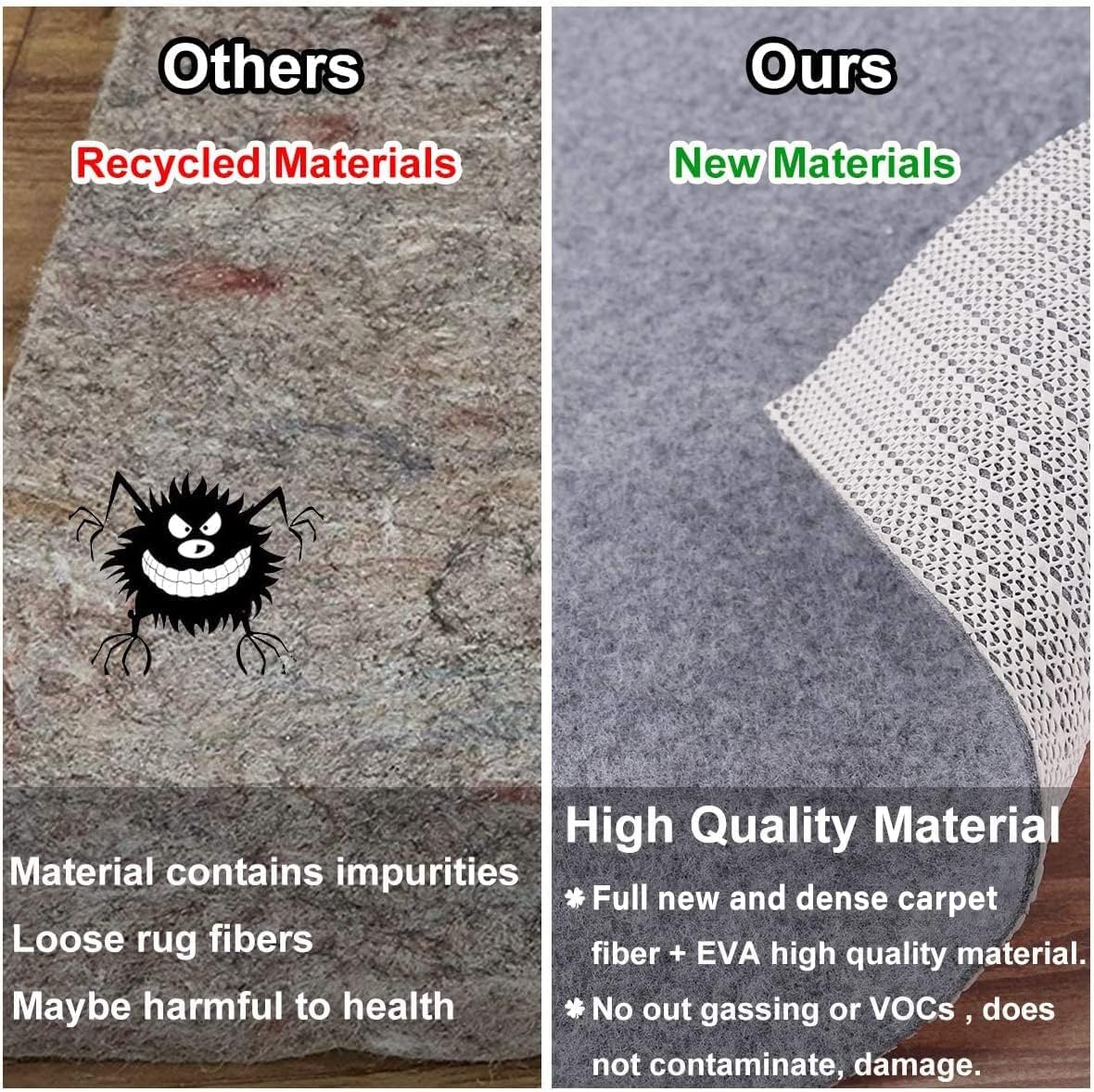 Non Slip Rug Pad Grippers - 5x7, 1/8" Thick, (Felt + Rubber) Double Layers Area Carpet Mat Tap, Provides Protection and Cushioning for Hardwood or Tile Floors