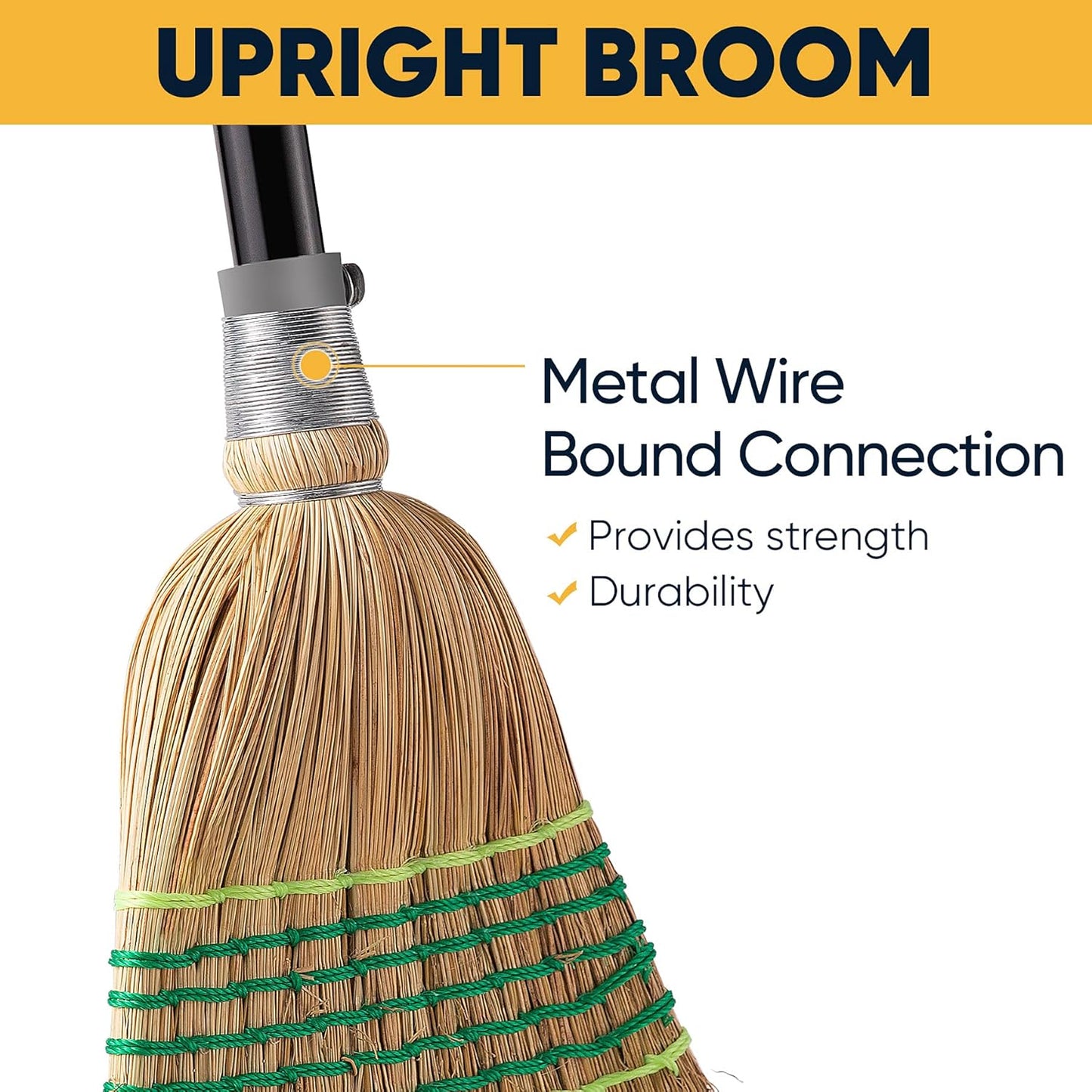 Yocada Heavy-Duty Broom Corn Broom Outdoor Commercial Indoor for Courtyard Garage Lobby Mall Market Floor Home Office Leaves Stone Dust Rubbish 59.8inch