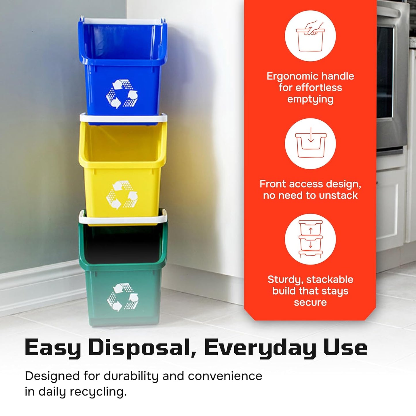 6 Gallon Stackable Recycling Bins for Homes, Garages, Offices Made of 100% Recycled Plastic - (Yellow, 12 Pack)