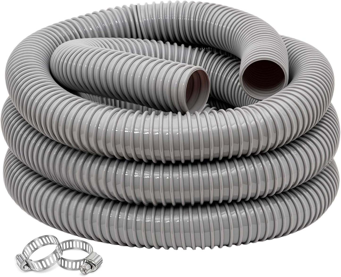 Dust Collection Hose 1.5 in × 20 ft Heavy Duty Flexible PVC Reinforced Thicken Helix Suction Discharge Corrugated Pipe Hose for Fume Dust Collector Fitting Wood Chip Saw (1.5 inch gray hose)