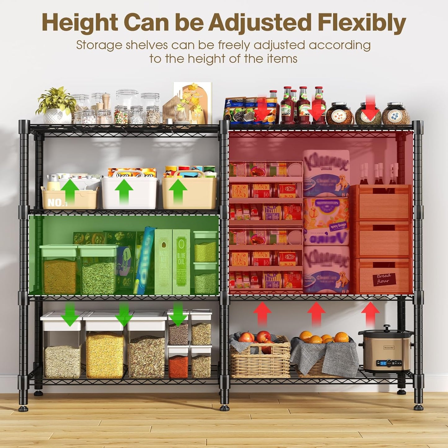 Himimi 4-Tier Heavy Duty Metal Storage Rack, 1200LBS Adjustable Wire Shelving for Storage, Standing Storage Shelf Units for Kitchen Garage Pantry Laundry, 60" W x 14" D x 60" H, Black