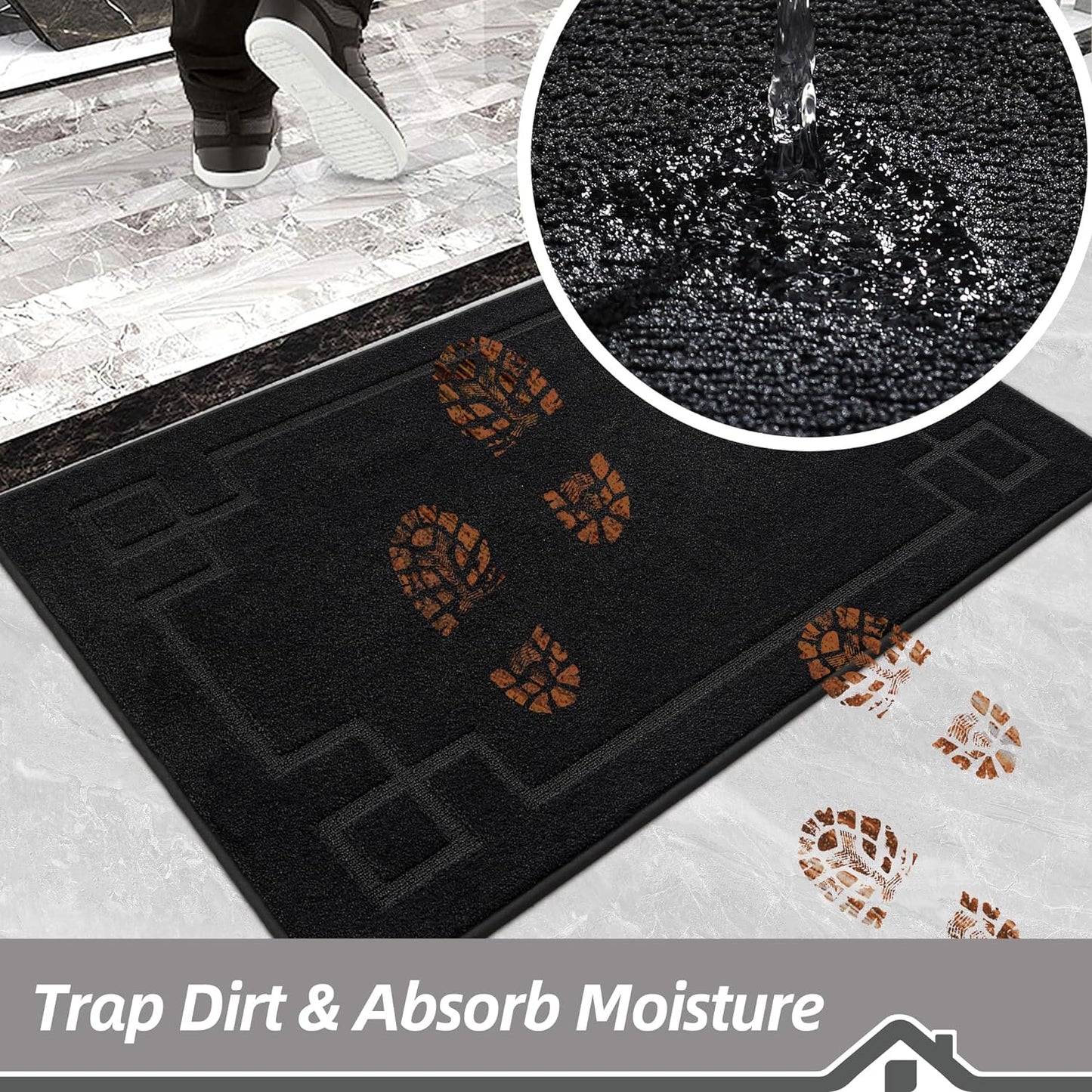 BEQHAUSE Door Mat 32" x 48", Non-Slip Door Mats Indoor Entryway Rugs Washable Low-Profile Absorbent and Stain Resist Floor Mats, Dog Door Mat for Front Back Door, Muddy Wet Shoes & Paws, Black