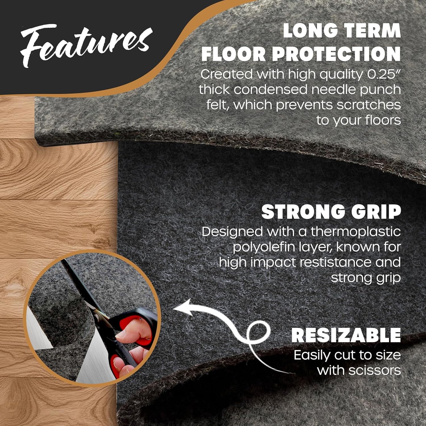 Nevlers 3x5 Rug Pad Non Slip Rug Stoppers to Prevent Sliding | Rug Grippers for Area Rugs on Hardwood Floors & Hard Surfaces | 1/4" Thick Dual Layer Felt & Rubber No Slip Rug Grip Pad & Carpet Gripper