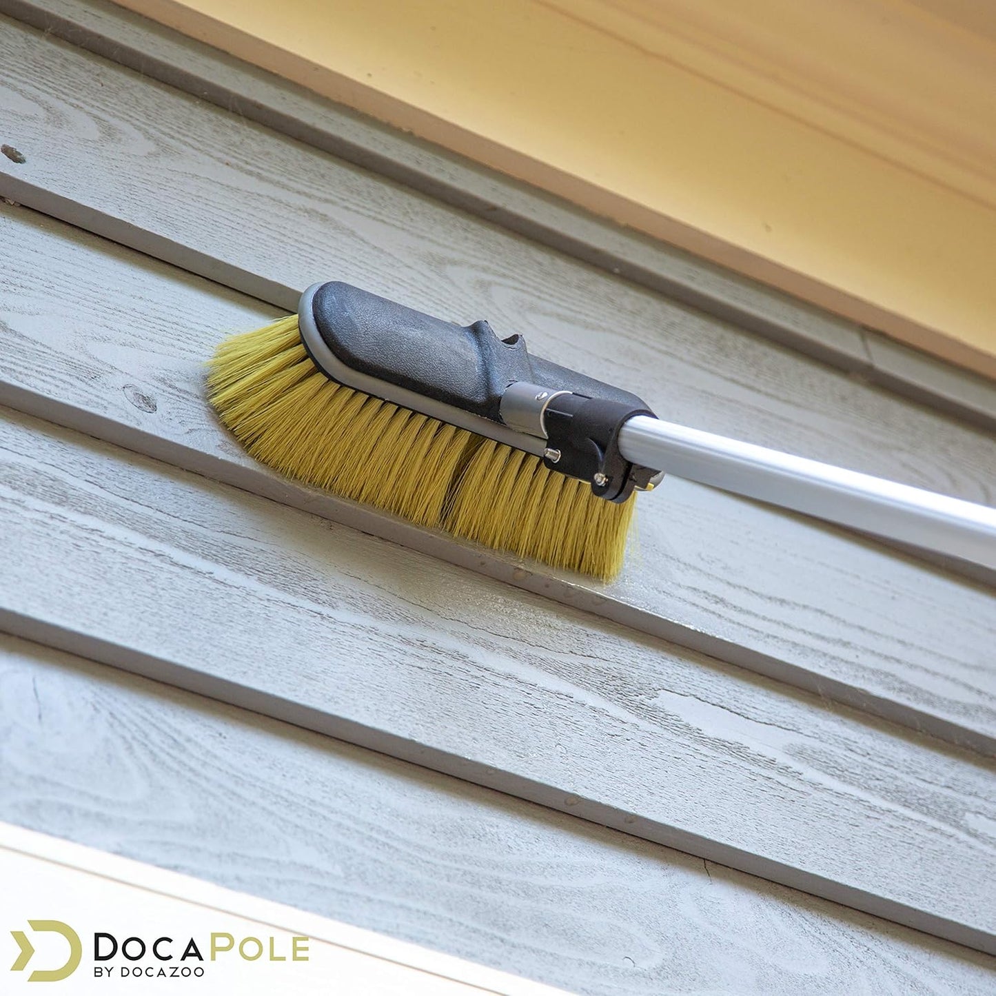 DOCA Scrub Brush 7-30 Ft with Long Handle Extension Pole - Outdoor Broom and Scrubbing Brush for House Floor, Deck, Patio, Car - Medium Brush