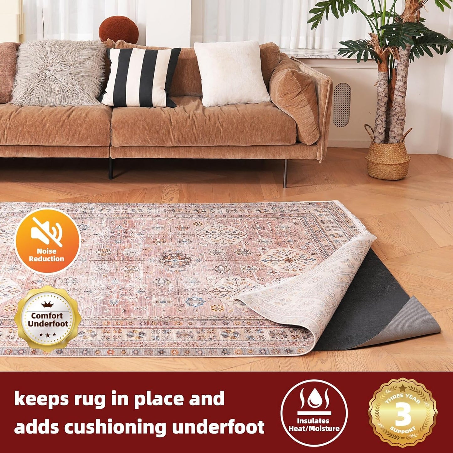 BAGAIL Felt and Natural Rubber Backing Rug Pads 1/8” Thick, 2 x 8 Ft Non Slip Rug Gripper Keep Rugs in Place, Under Area Rug Protective Cushioned Pads, Carpet Runners, Hardwood Floors Protection